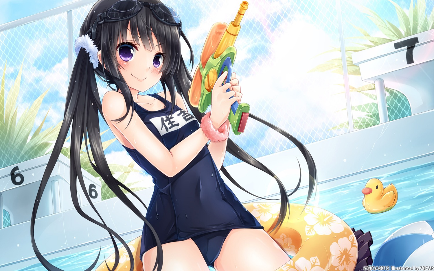 giga, gun, hatachi, hotchkiss, school_swimsuit, sumiyoshi_nana, swimsuits, wallpaper
