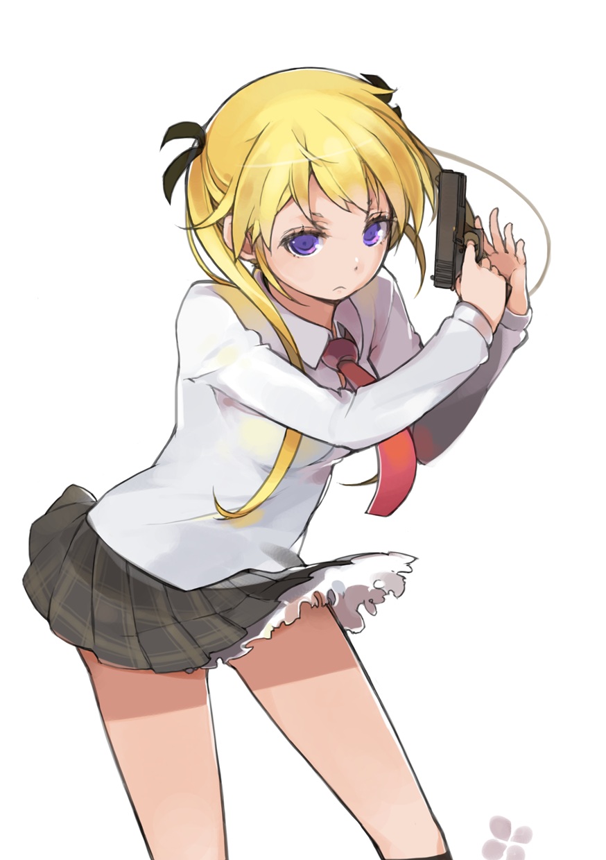 gun, kill_me_baby, sakura_sora, seifuku, skirt_lift, sonya_(kill_me_baby)