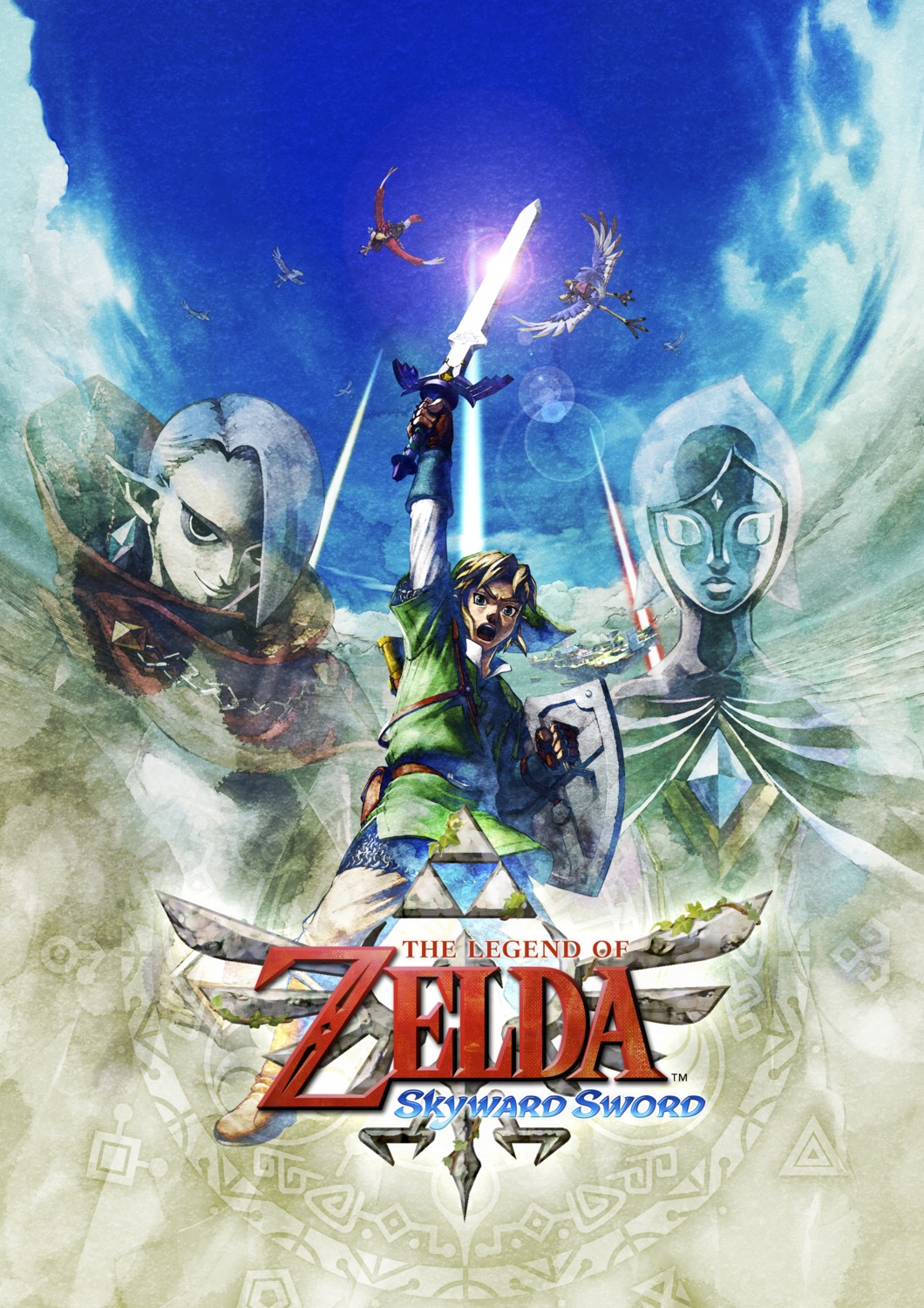 armor, crimson_loftwing, dress, fay, ghirahim, link, loftwing, nintendo, pointy_ears, princess_zelda, sword, the_legend_of_zelda, the_legend_of_zelda:_skyward_sword