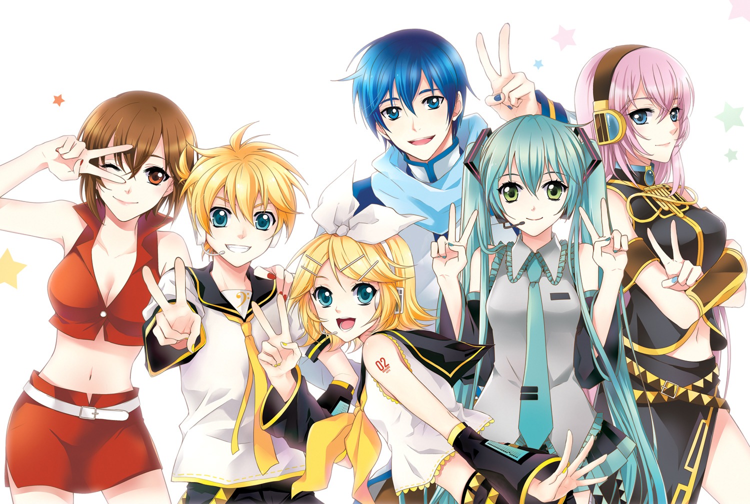 hatsune_miku, kagamine_len, kagamine_rin, kaito, megurine_luka, meiko, naho, vocaloid