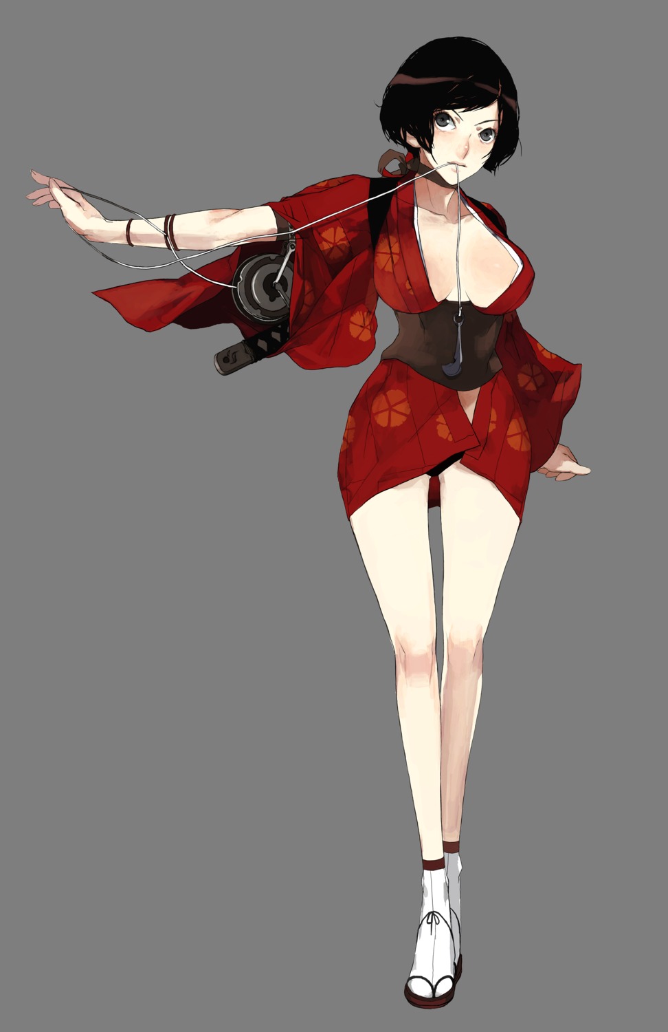 cleavage, kurenai_(red_ninja), pantsu, red_ninja, transparent_png, yukata
