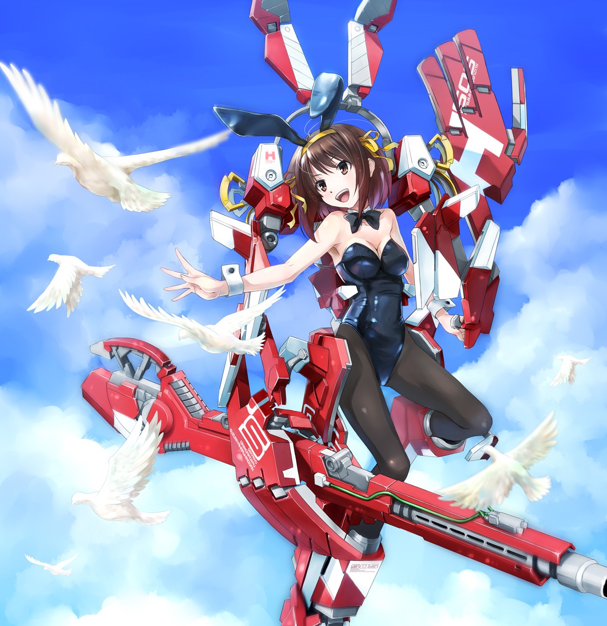 animal_ears, bunny_ears, bunny_girl, cleavage, gun, kome_(le7), mecha_musume, pantyhose, suzumiya_haruhi, suzumiya_haruhi_no_yuuutsu