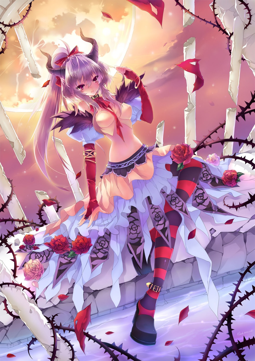 dress, horns, jpeg_artifacts, pantyhose, red_silk_bird, wings