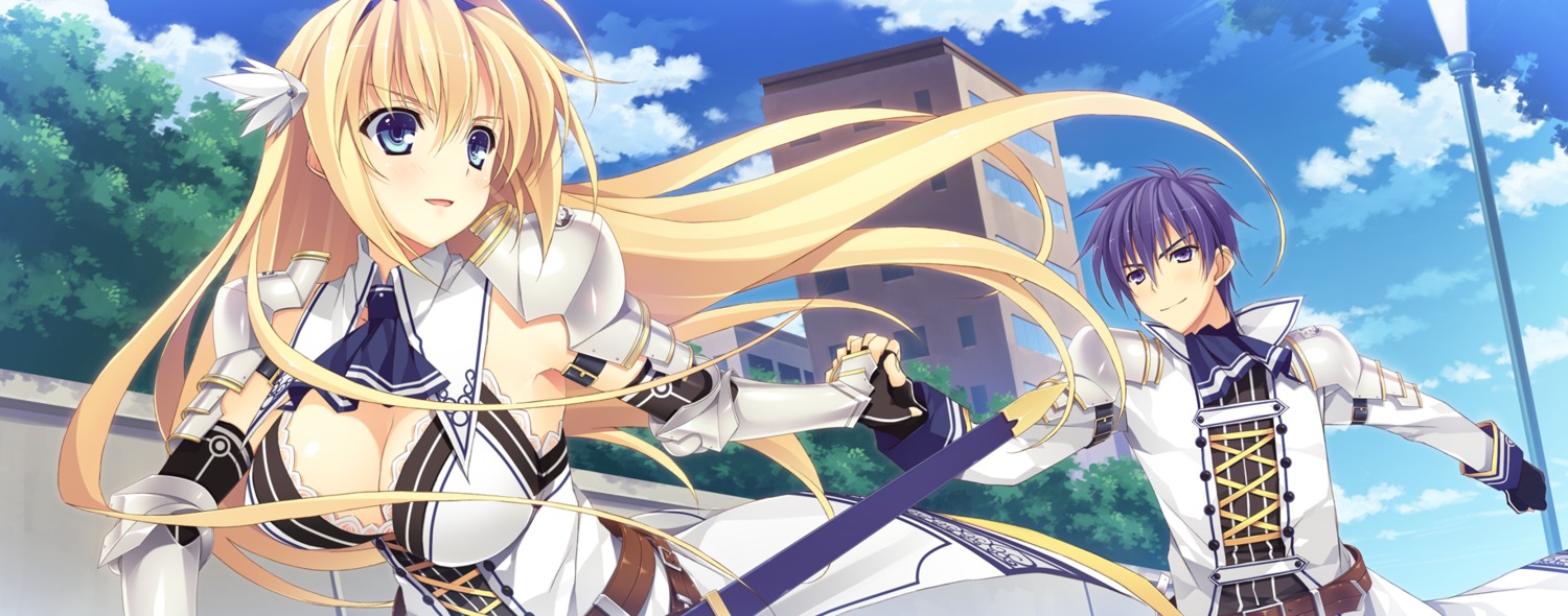 armor, cleavage, effordom_soft, elcia_harvence, fujimori_kaname, game_cg, koikishi_purely_kiss, sword