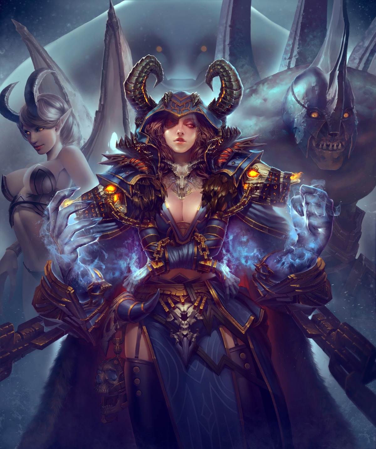 devil, eyepatch, haoyuan, horns, stockings, thighhighs, wings, world_of_warcraft