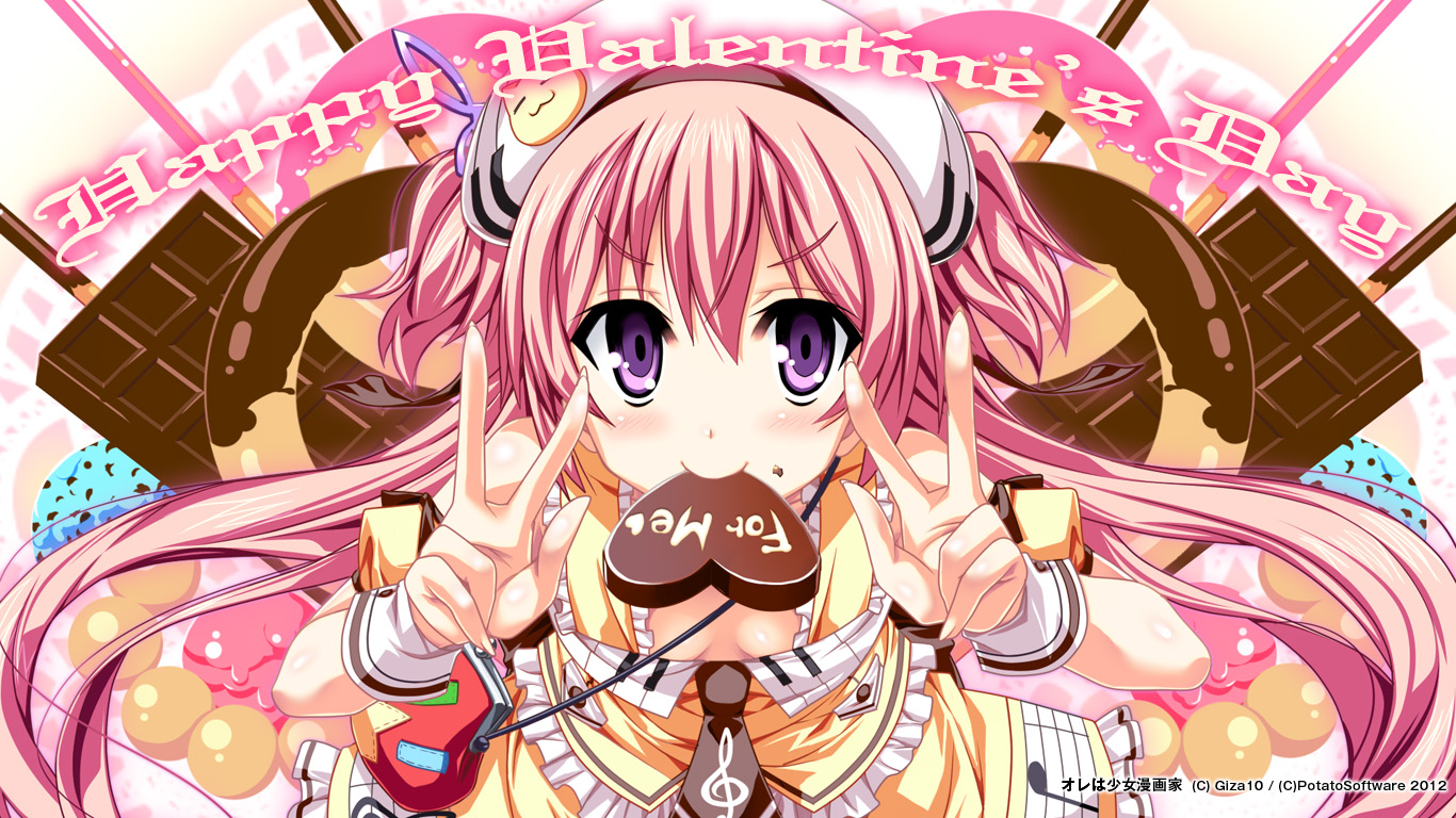 akaza, cleavage, haruka_takasugi, may-be_soft, no_bra, ore_wa_shoujo_mangaka, valentine, wallpaper