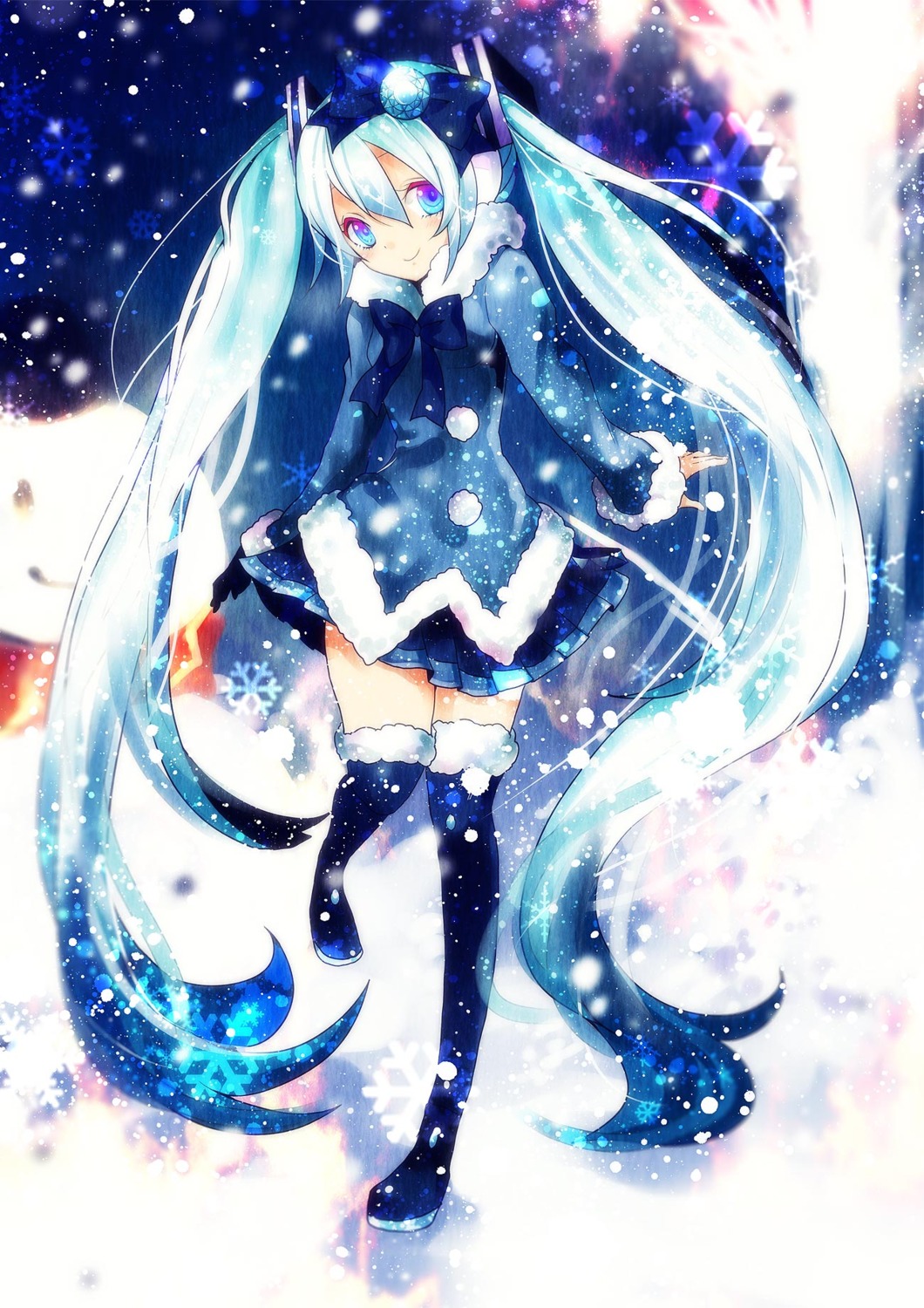 hatsune_miku, sazanami_shione, thighhighs, vocaloid, yuki_miku