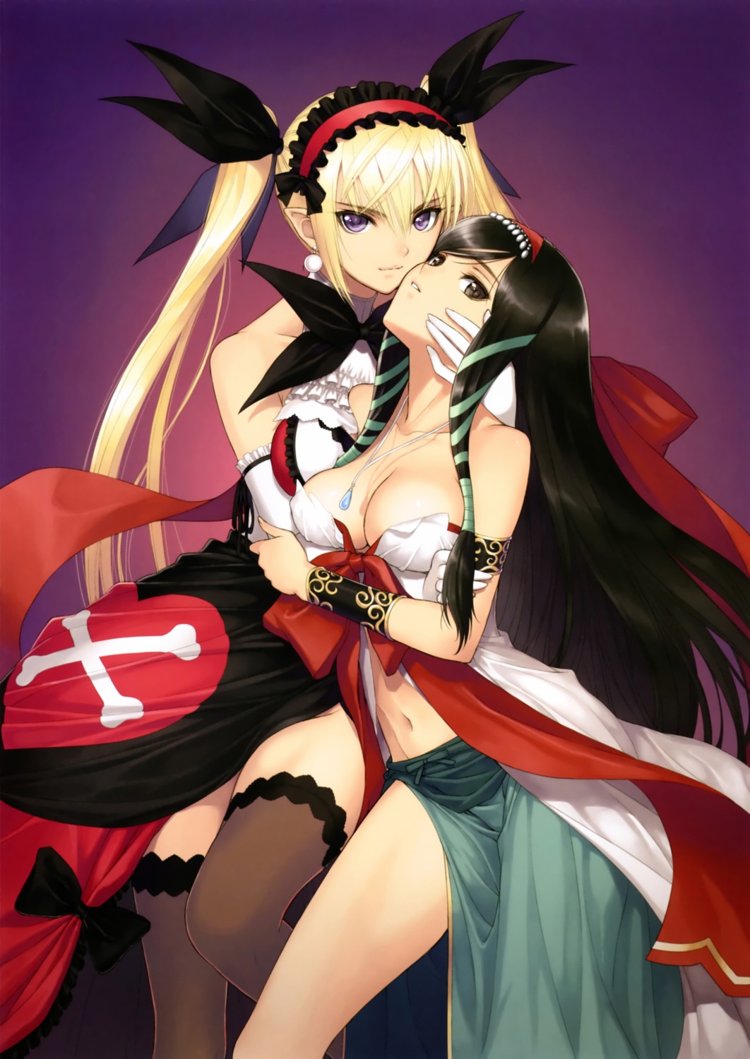 cleavage, dress, elf, gothic_lolita, kaguya_(shining_hearts), lolita_fashion, mistral_nereis, overfiltered
