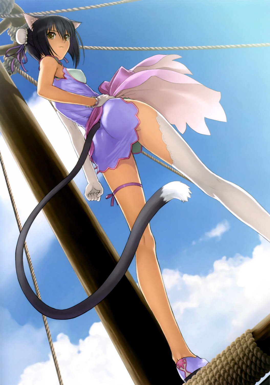 animal_ears, ass, chinadress, dress, garter, lin_xiao-mei, nekomimi, overfiltered, sega, shining_hearts, shining_world, tail, thighhighs, tony_taka