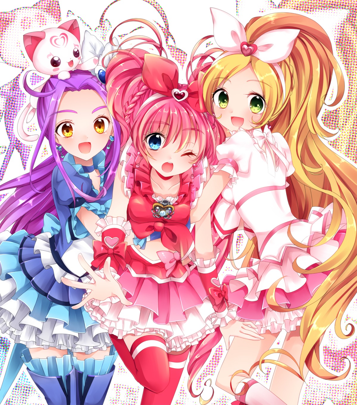 houjou_hibiki, hummy, minamino_kanade, neko, precure, siren_(suite_precure), suite_precure, thighhighs