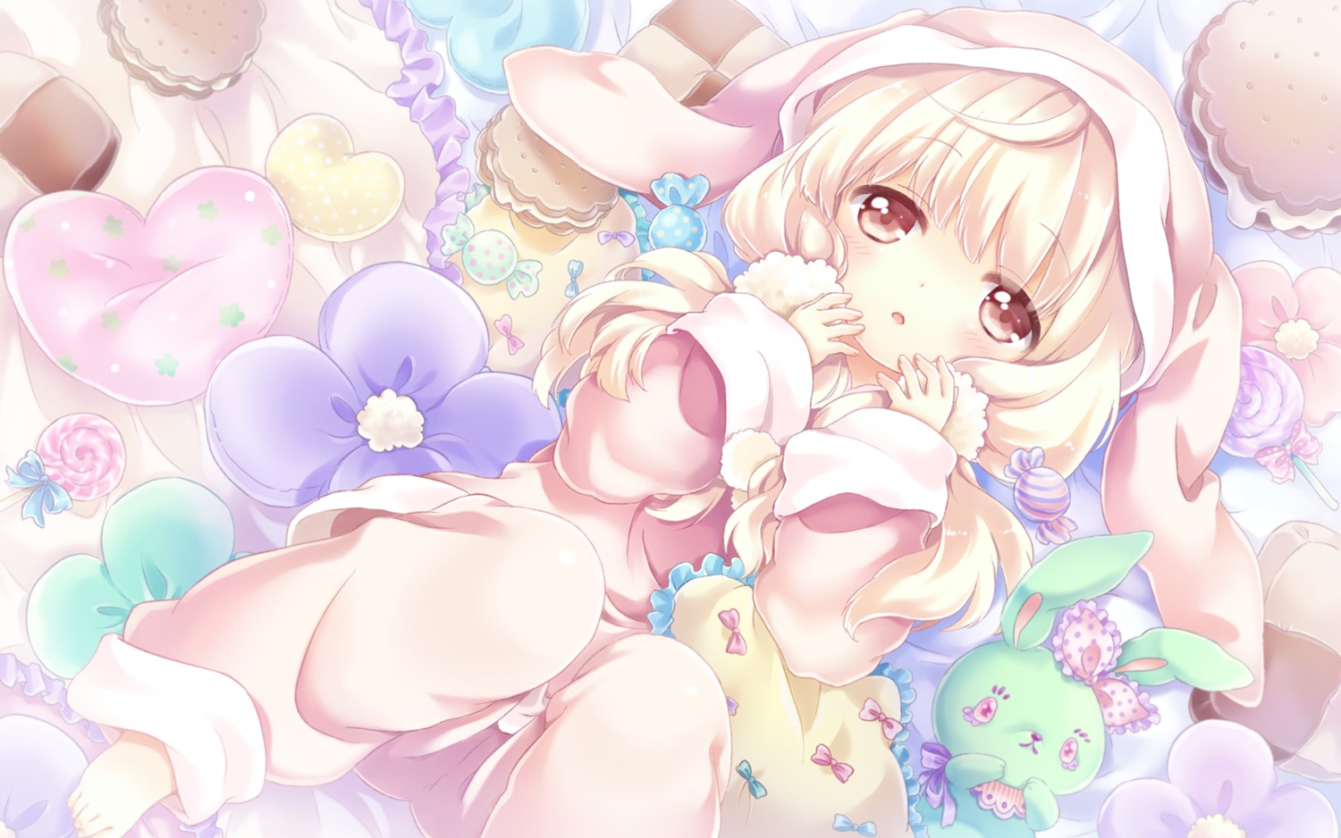 cafe_sourire, cuffs, kona, ogiwara_kyouko, pajama, wallpaper