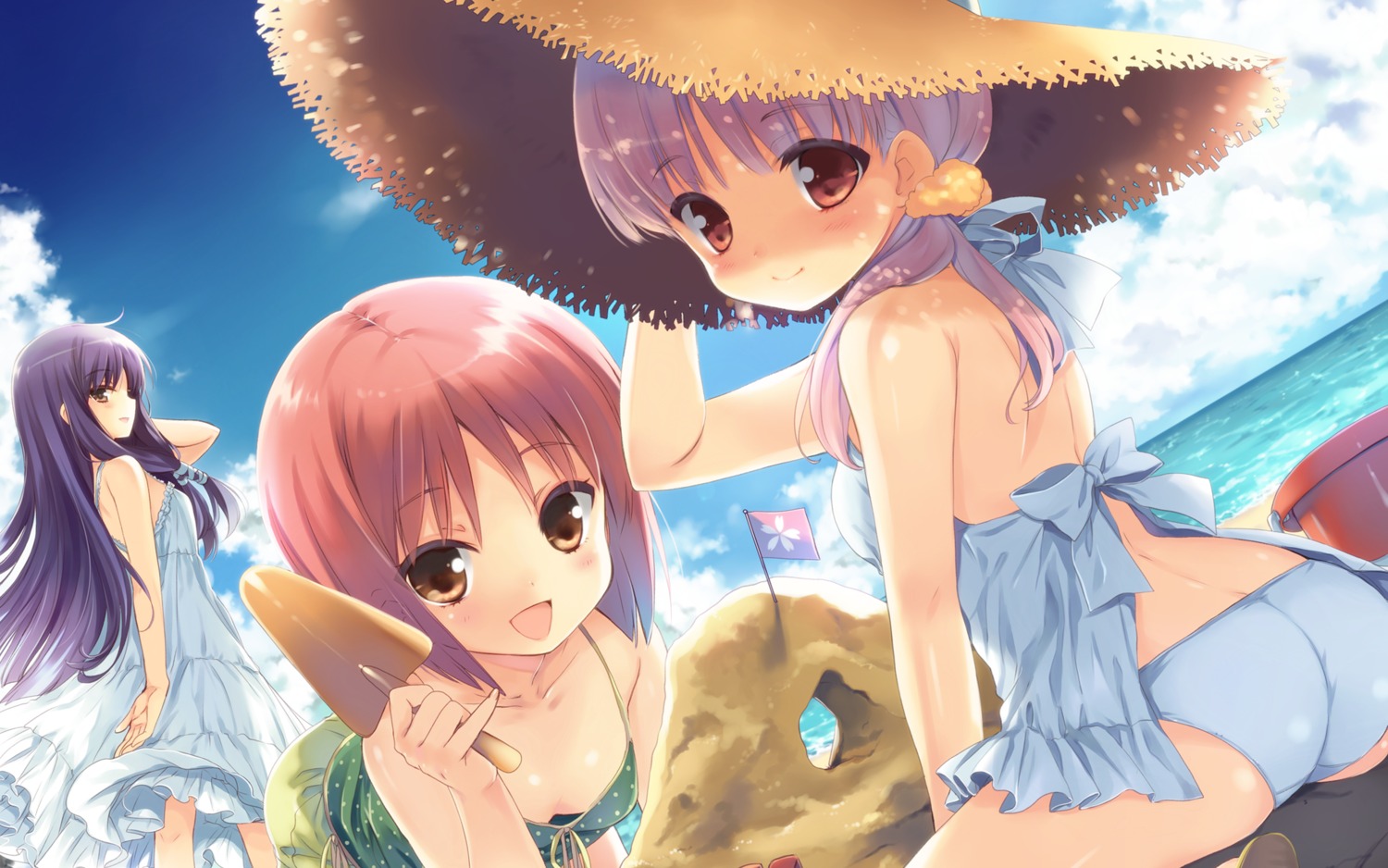 akino_momiji, ass, bikini, cuffs, dress, kiriyama_sakura, sakura_koharu, sakura_musubi