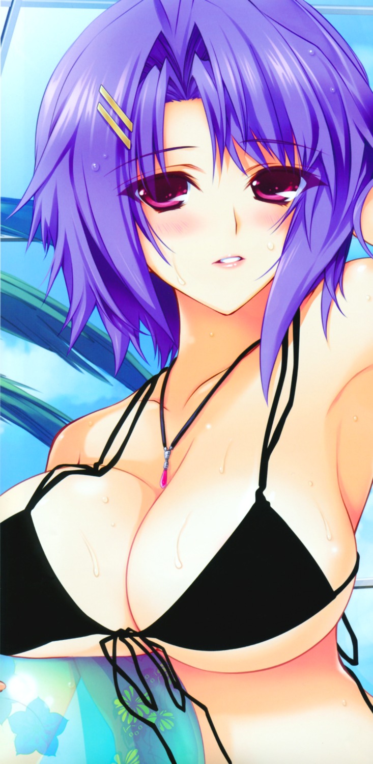 bikini, cleavage, iizuki_tasuku, kaguyama_rindou, shiden_~enkan_no_kizuna~, stick_poster, swimsuits, underboob, wet