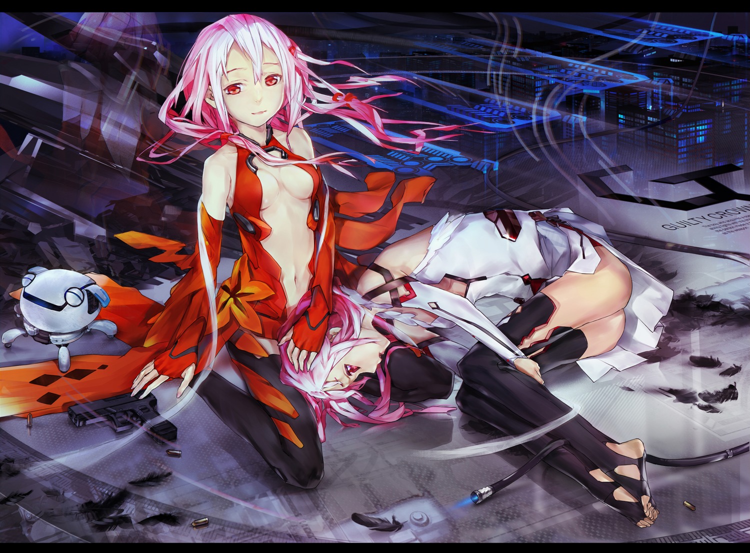 bodysuit, cleavage, el-zheng, guilty_crown, thighhighs, yuzuriha_inori