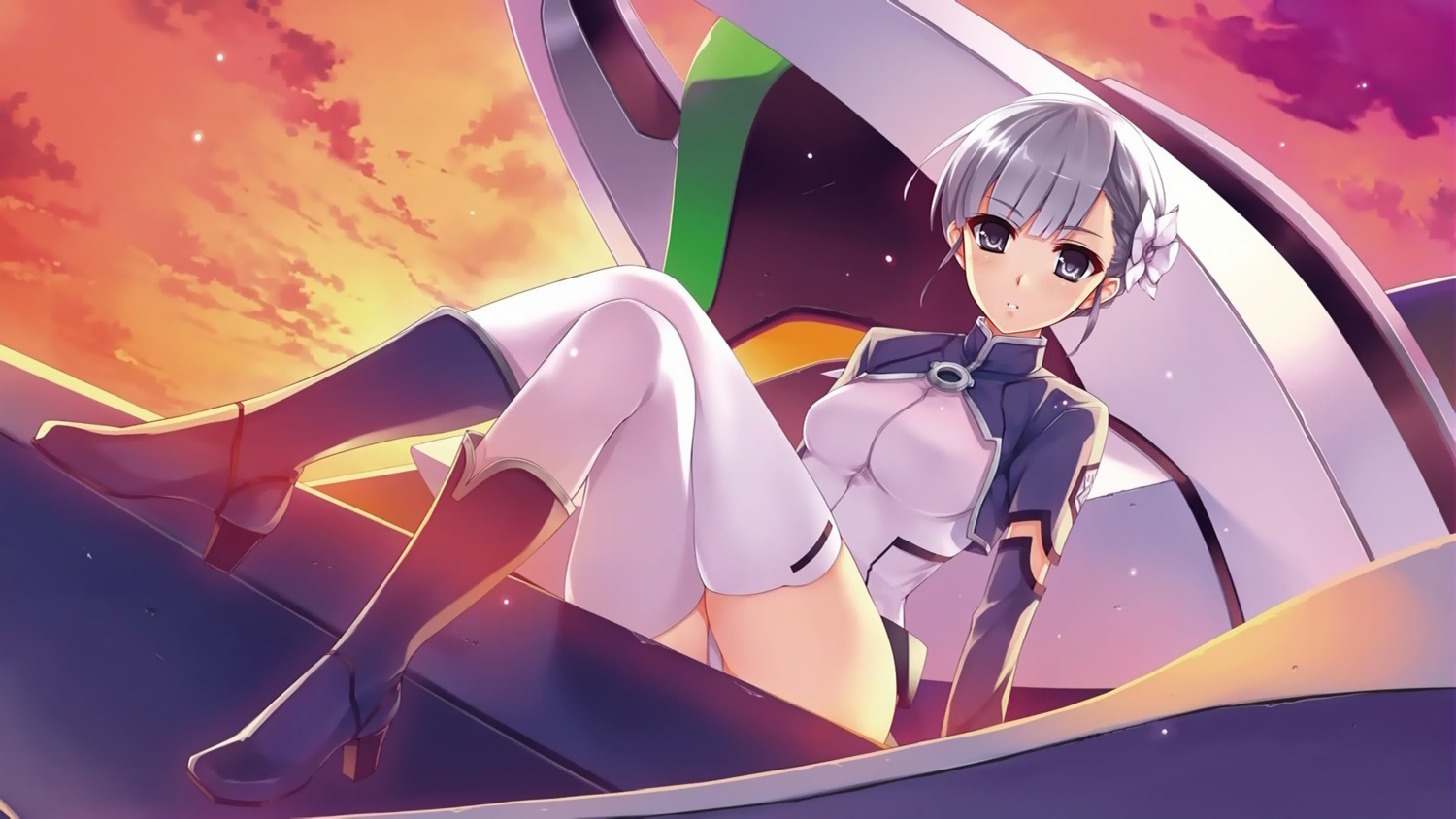 cap, detexted, endcard, fin_e_ld_si_laffinty, leotard, mecha, misaki_kurehito, rinne_no_lagrange, thighhighs, vox_rympha, wallpaper