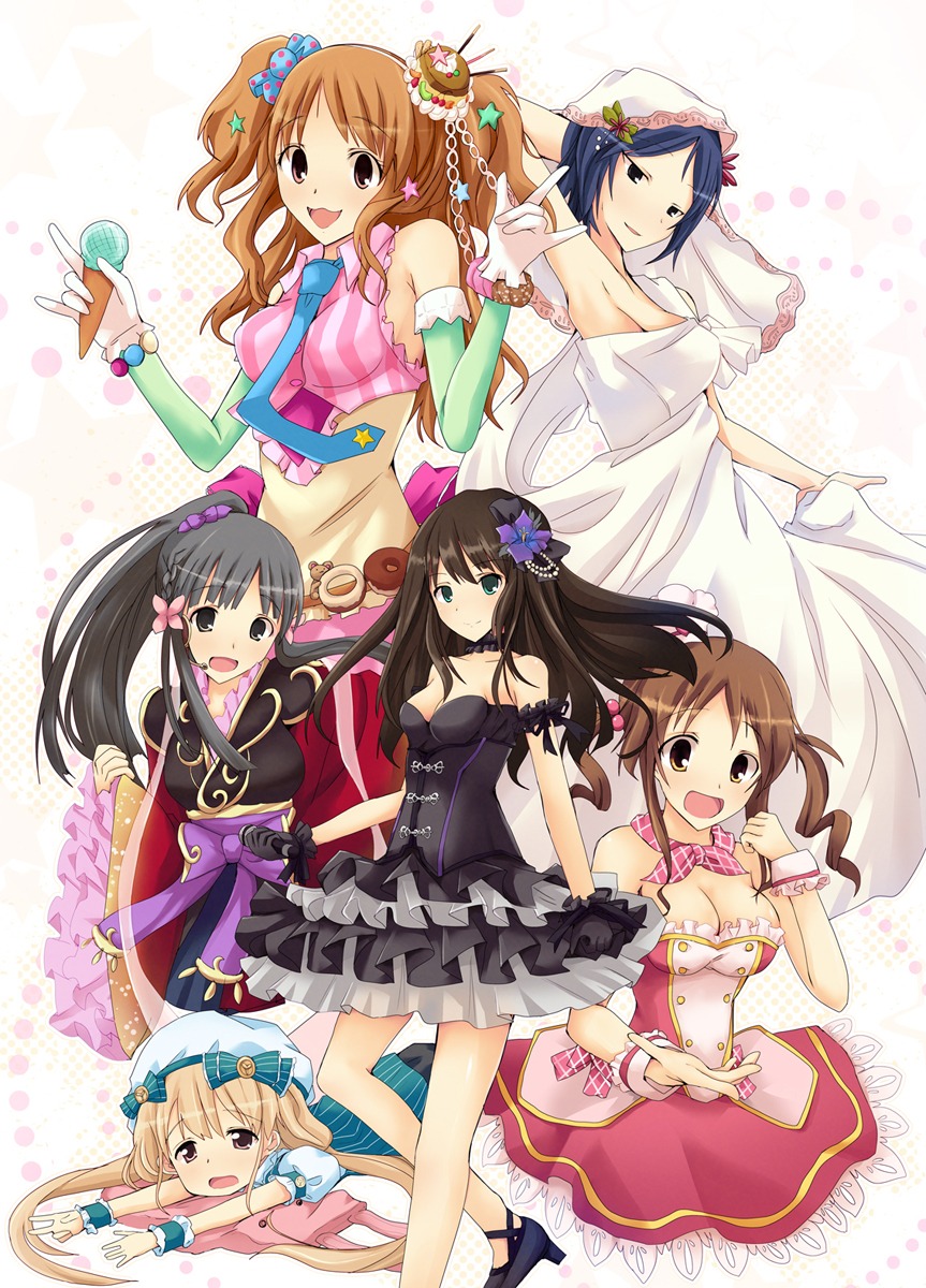 cleavage, dress, futaba_anzu, gothic_lolita, kimono, kobayakawa_sae, lolita_fashion, moroboshi_kirari