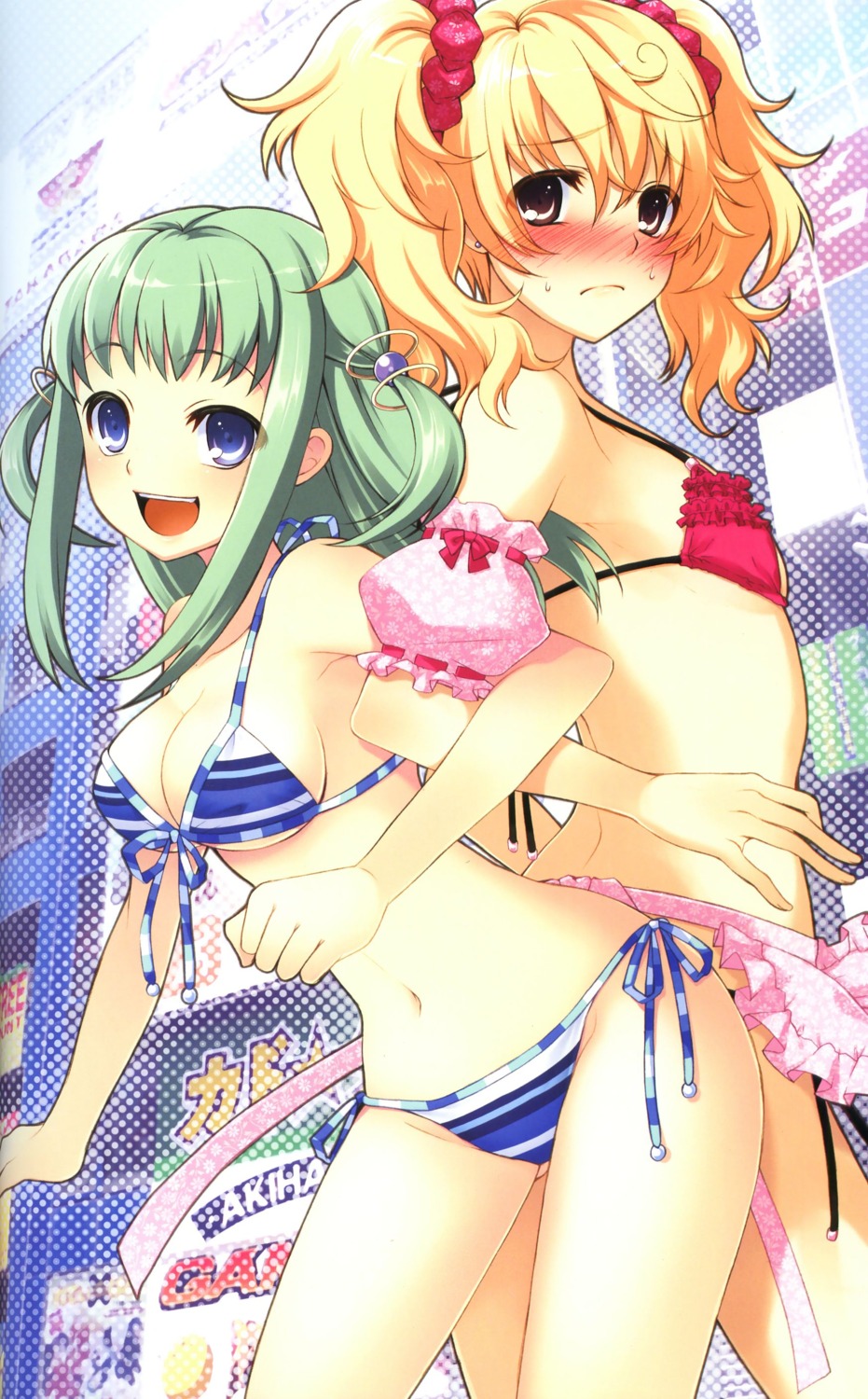 bikini, cleavage, dendou_akira, flyable_heart, pero, swimsuits