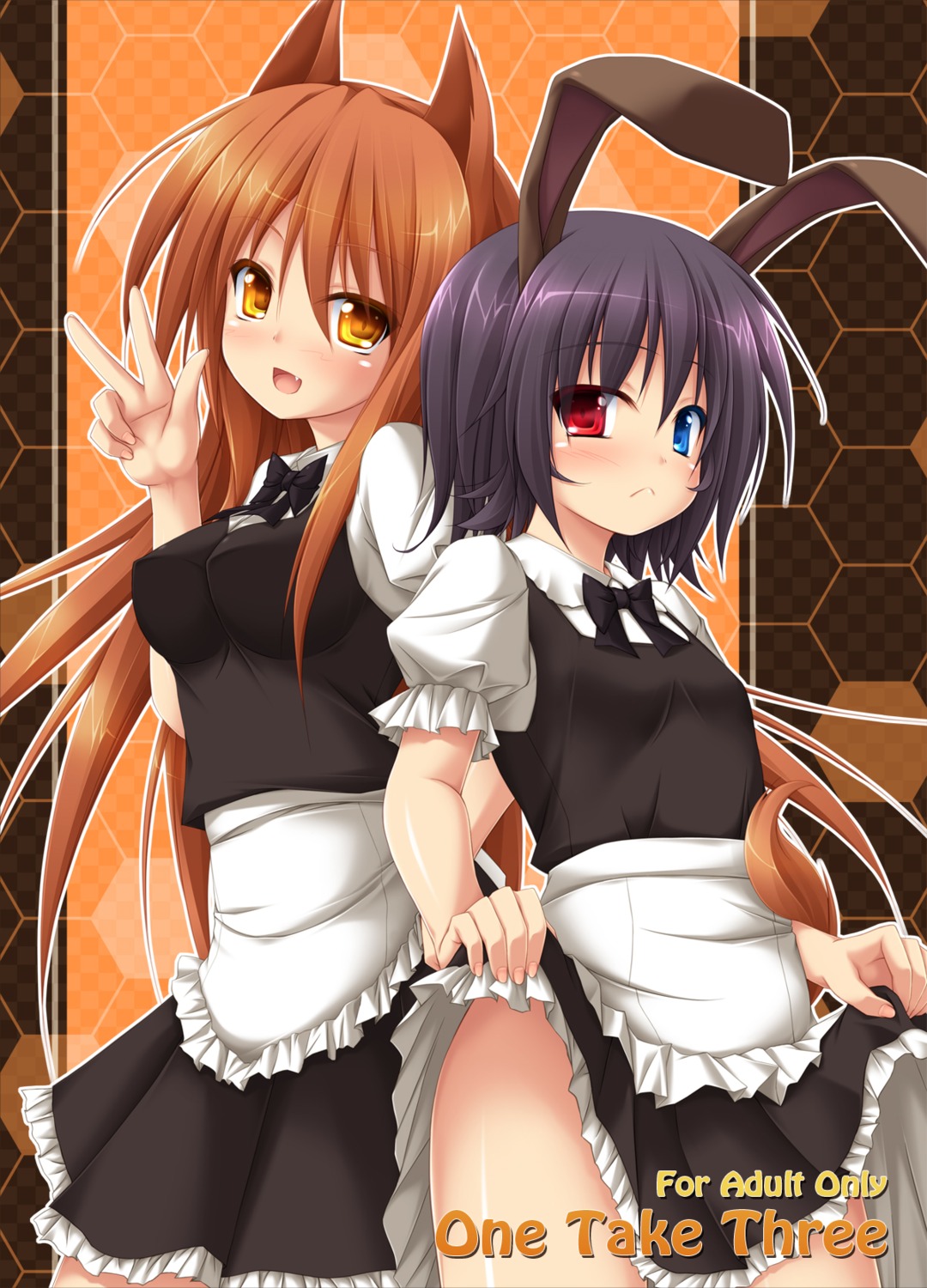 animal_ears, bunny_ears, heterochromia, maid, mizunoe_kotaru, skirt_lift