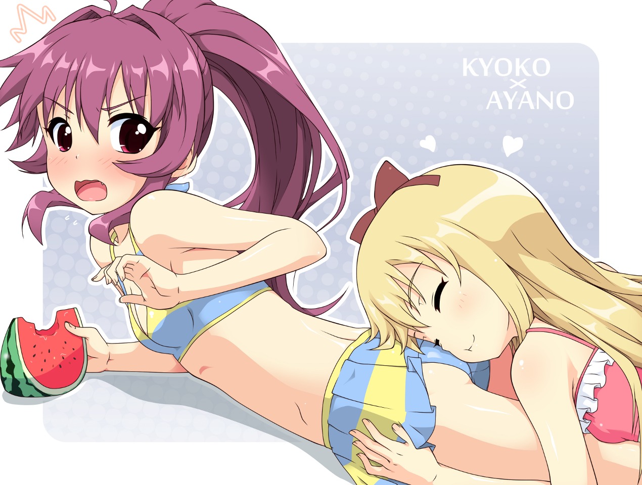 bikini, k10k, sugiura_ayano, swimsuits, toshinou_kyouko, yuri, yuru_yuri