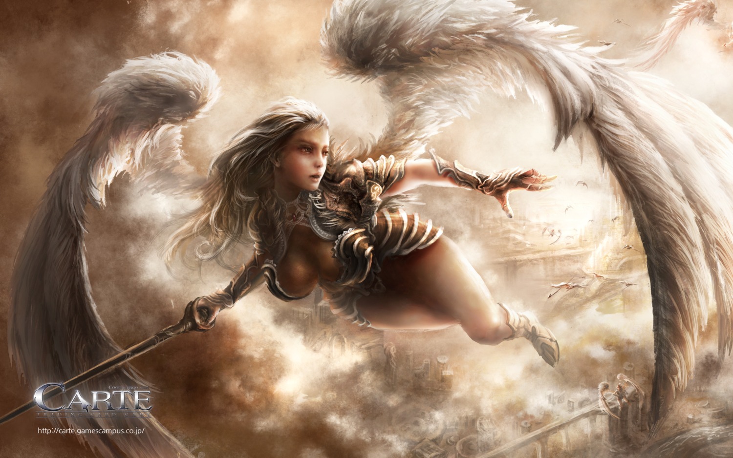 armor, carte, cleavage, ishtaris, wallpaper, wings