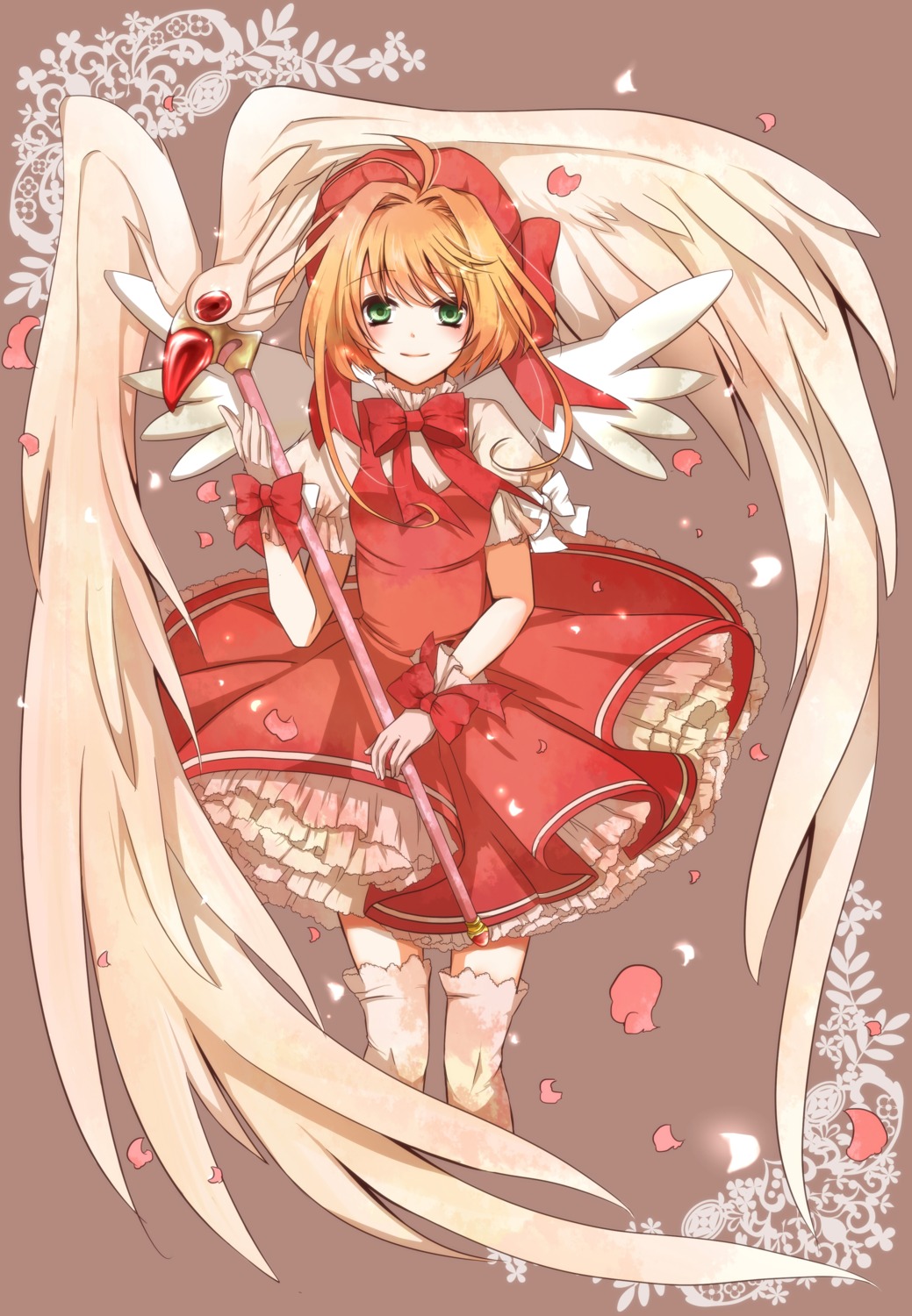 card_captor_sakura, dress, kinomoto_sakura, thighhighs, tsukumo_(an-mar), wings