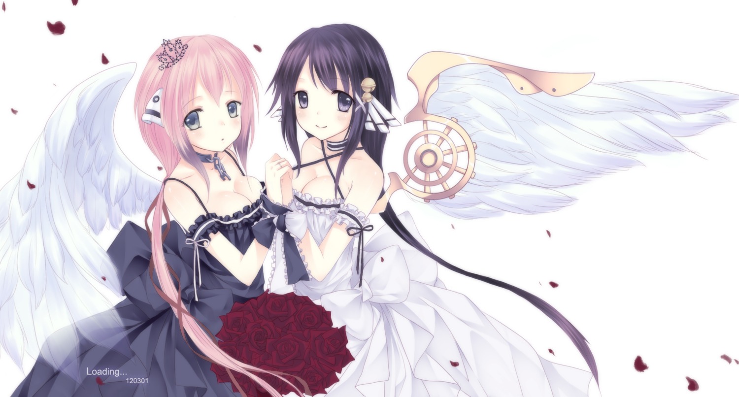 cleavage, dress, ikaros, kazane_hiyori, loading.., sora_no_otoshimono, wings