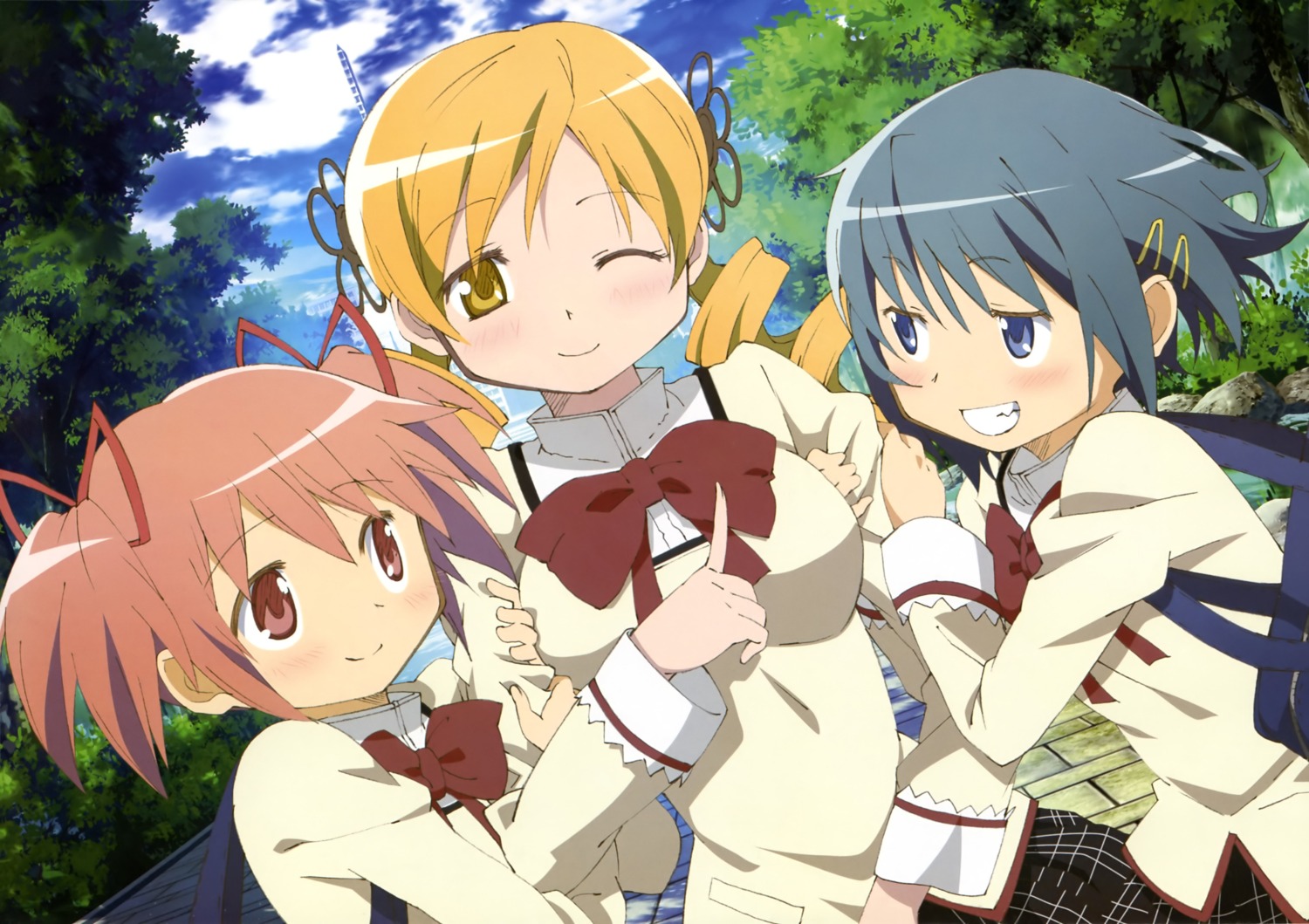 kaname_madoka, mahou_shoujo_madoka_magica, matsumoto_genki, miki_sayaka, seifuku, tomoe_mami