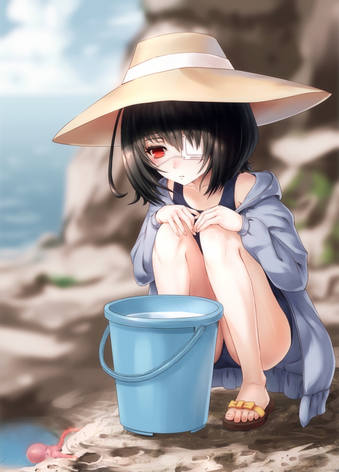another, daizo, eyepatch, misaki_mei, swimsuits