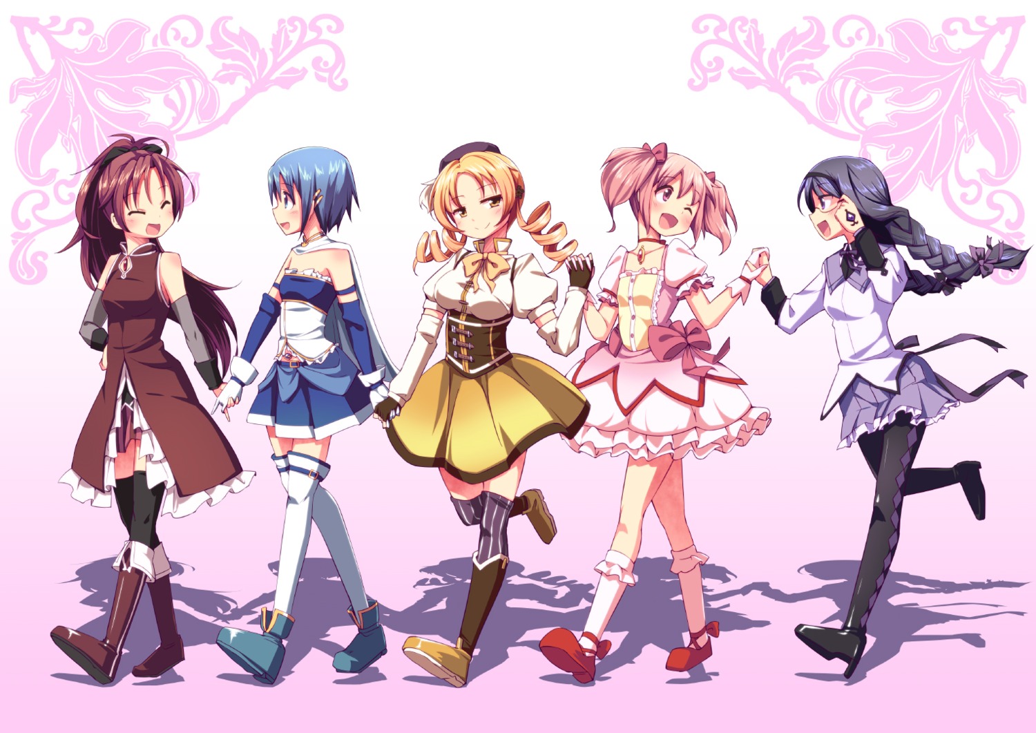 akemi_homura, bon_(moegomi), kaname_madoka, mahou_shoujo_madoka_magica, miki_sayaka, pantyhose, sakura_kyouko, thighhighs