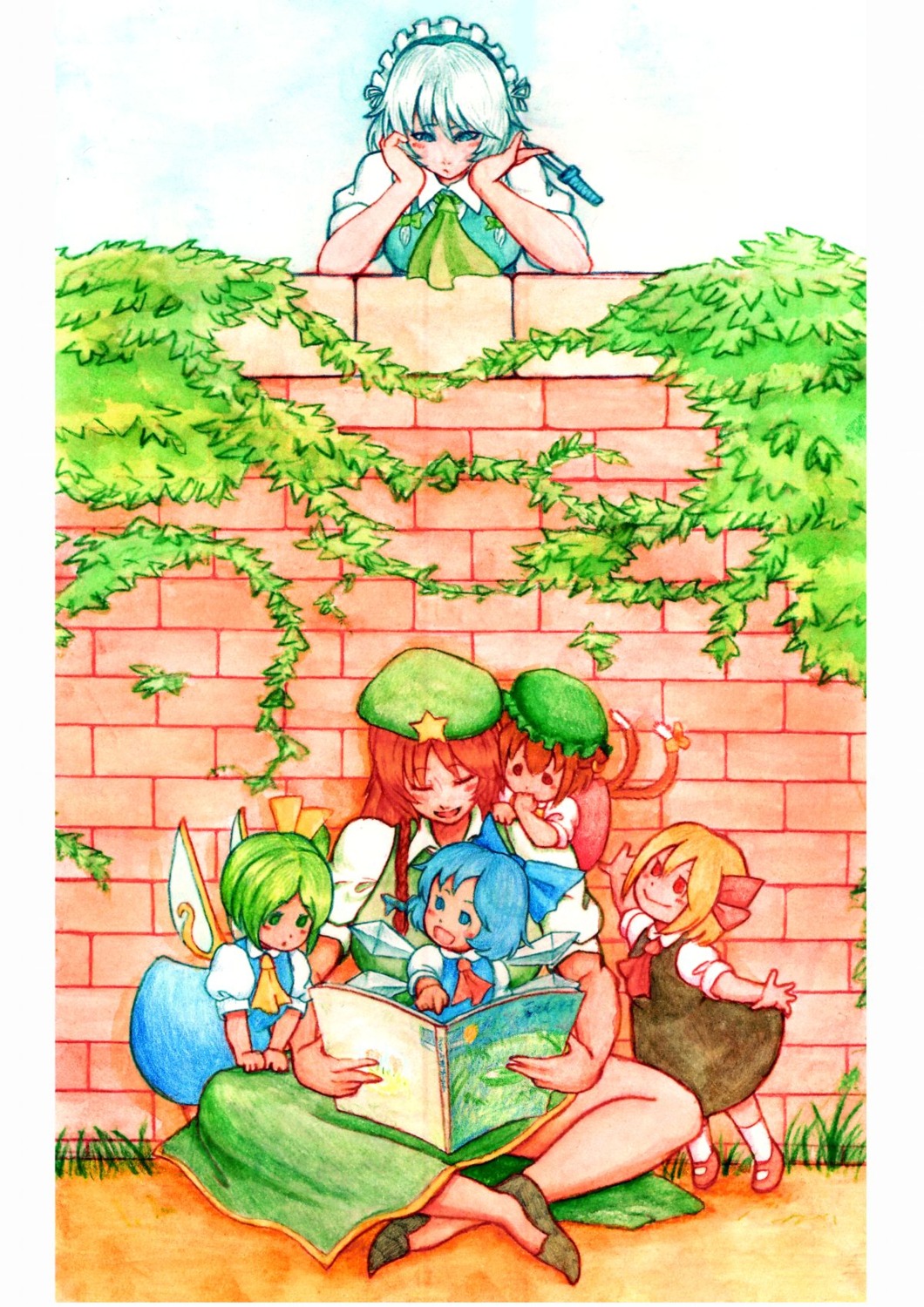 chen, cirno, daiyousei, hong_meiling, izayoi_sakuya, rumia, terrajin, touhou, watercolor