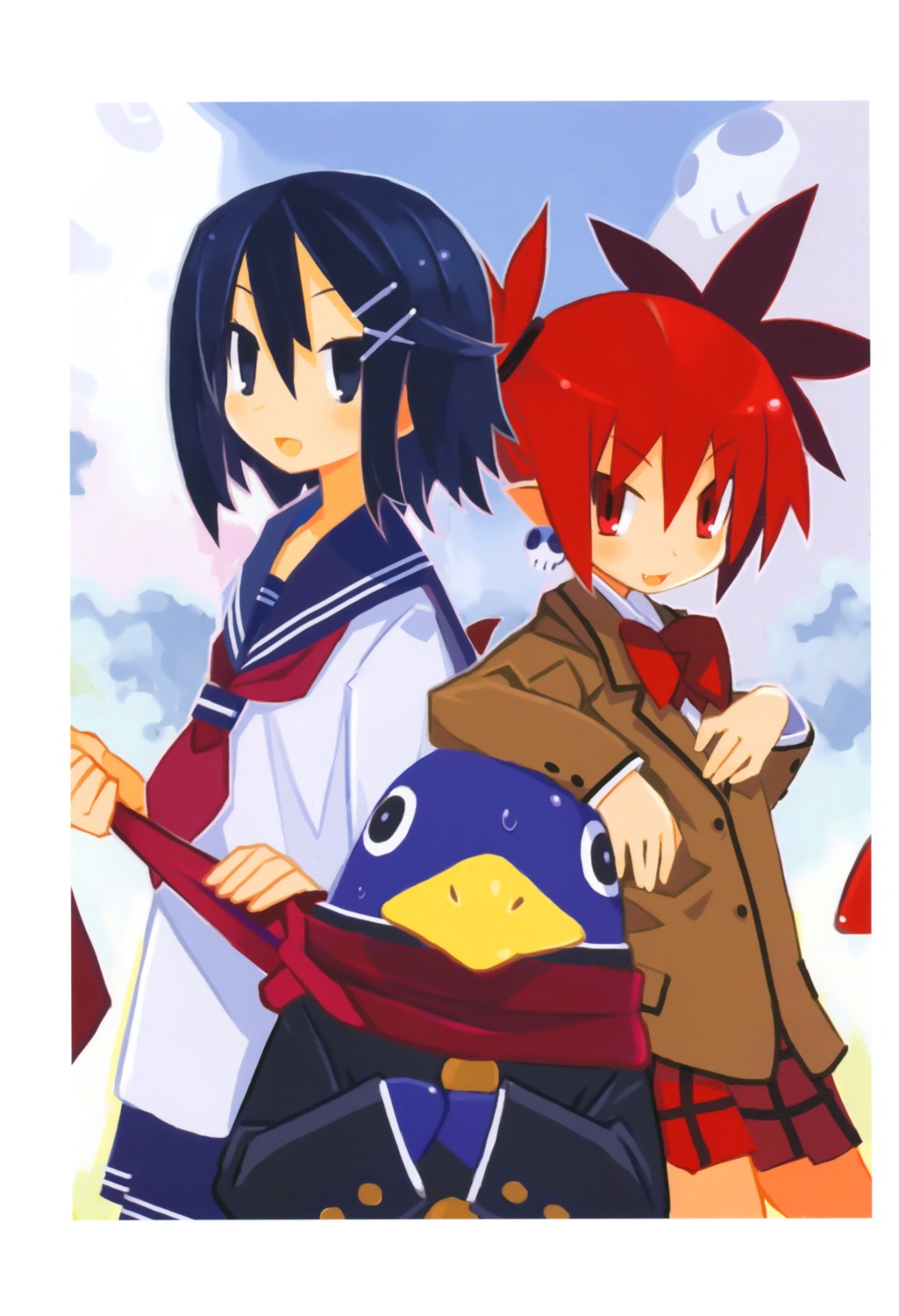 asagiri_asagi, disgaea, etna, harada_takehito, pointy_ears, prinny, seifuku