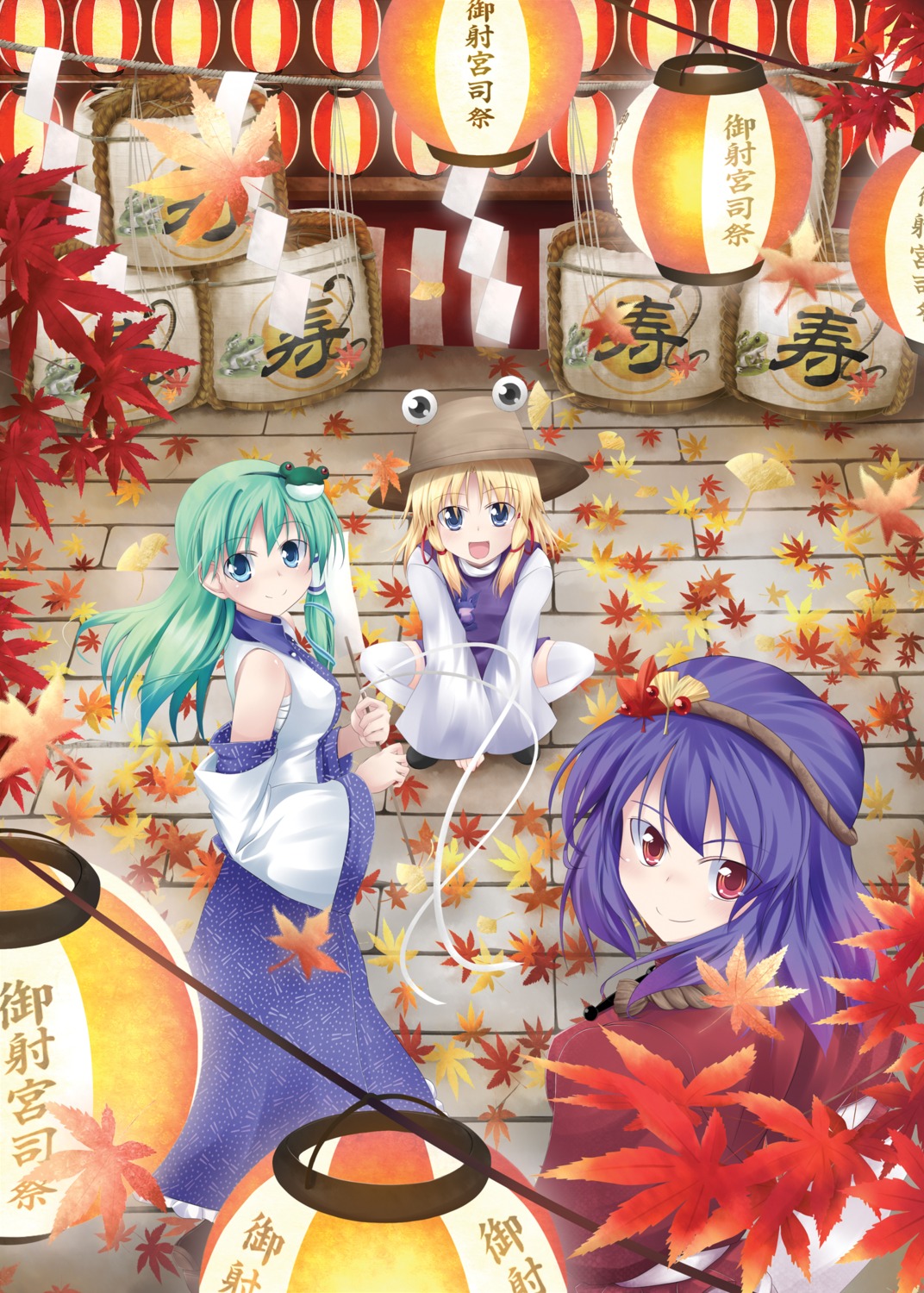 kochiya_sanae, makino, moriya_suwako, thighhighs, touhou, yasaka_kanako