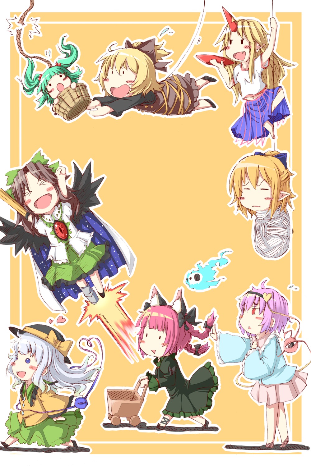 chibi, hoshiguma_yuugi, kaenbyou_rin, kisume, komeiji_koishi, komeiji_satori, kurodani_yamame, mizuhashi_parsee