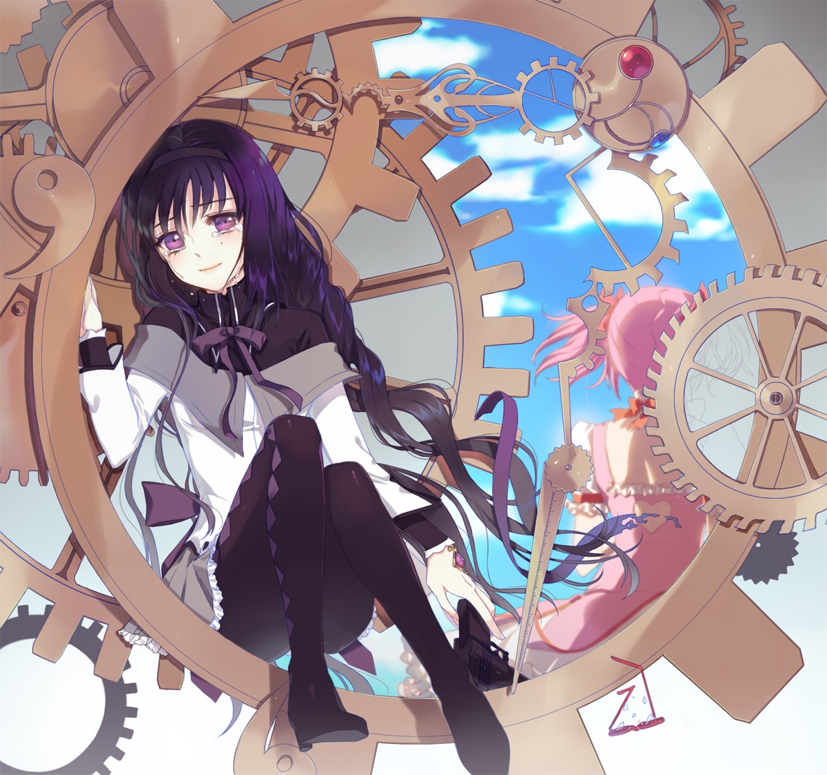 akemi_homura, enk, gun, kaname_madoka, mahou_shoujo_madoka_magica, pantyhose
