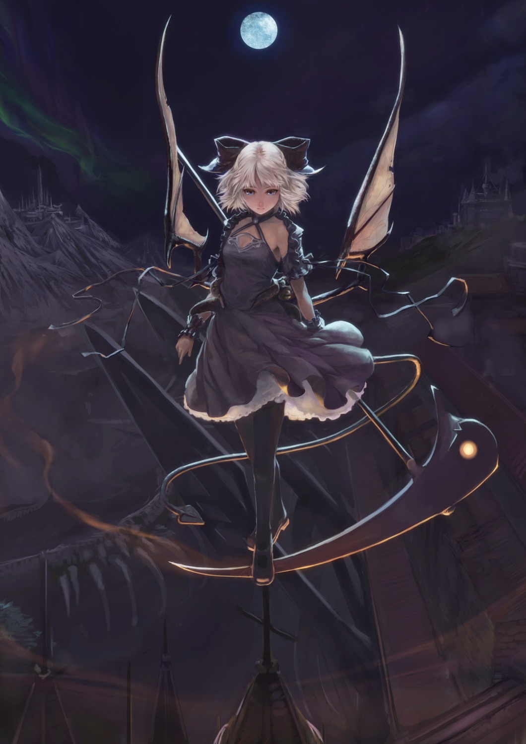 dress, landscape, mizore_akihiro, pantyhose, wings