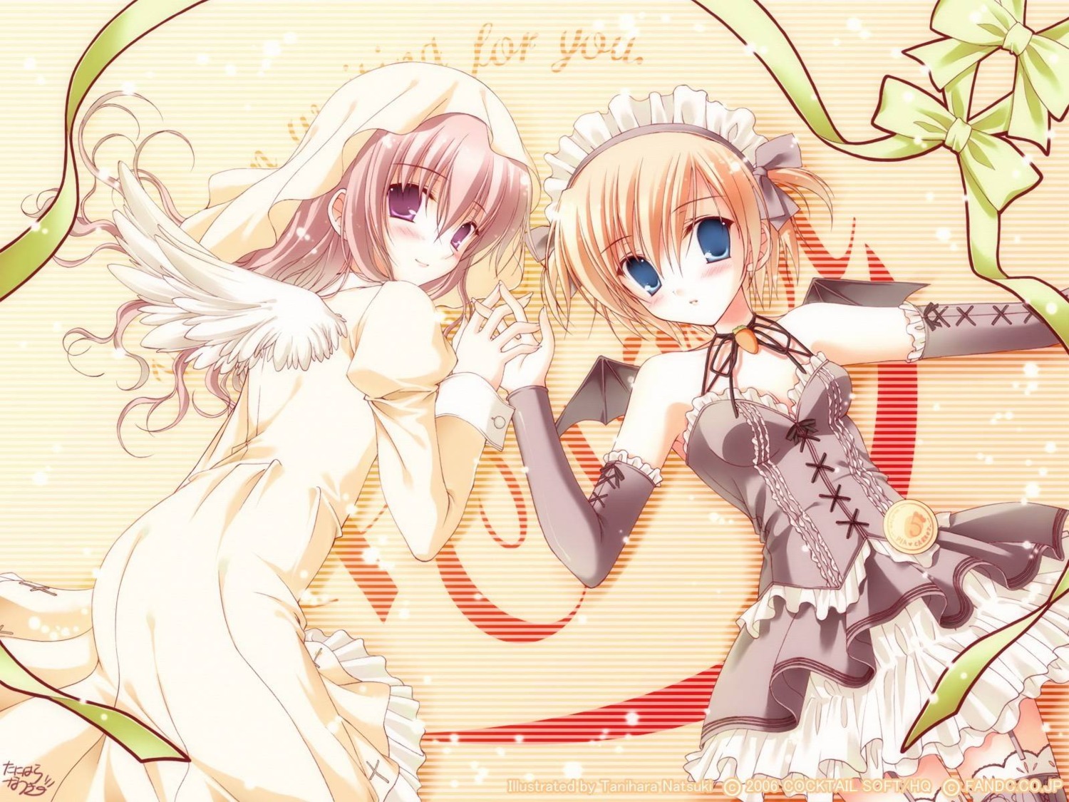 cocktail_soft, dress, garter_belt, stockings, tanihara_natsuki, thighhighs, wallpaper, wings