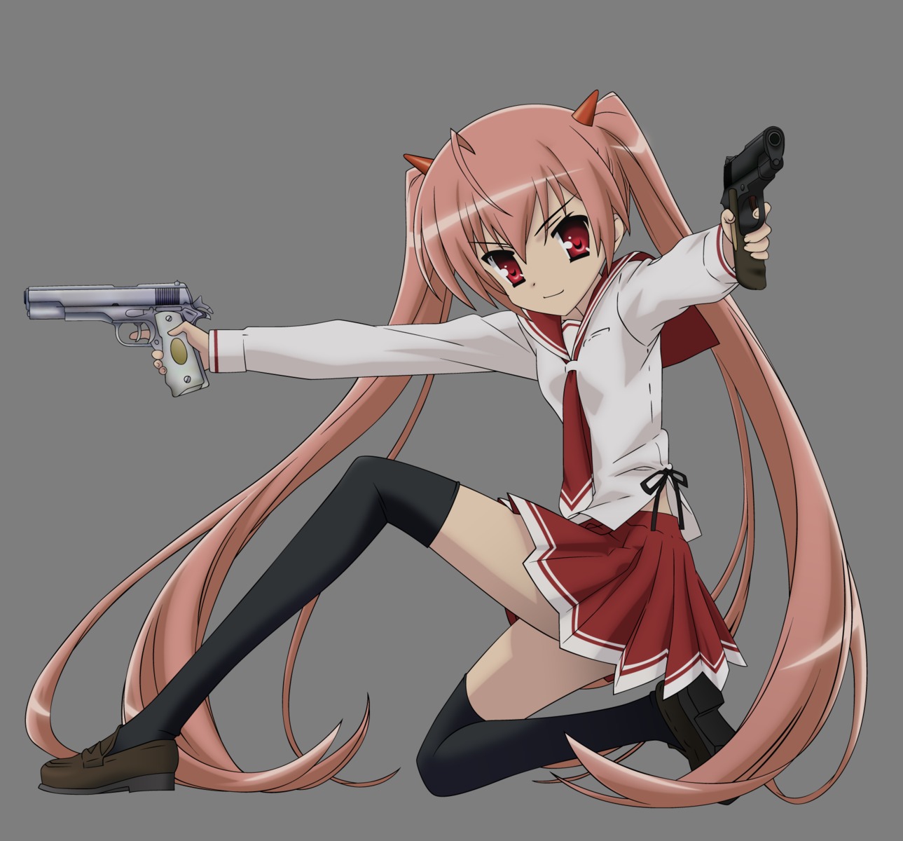 gun, hidan_no_aria, iwakura_kazunori, kanzaki_h._aria, thighhighs, transparent_png, vector_trace