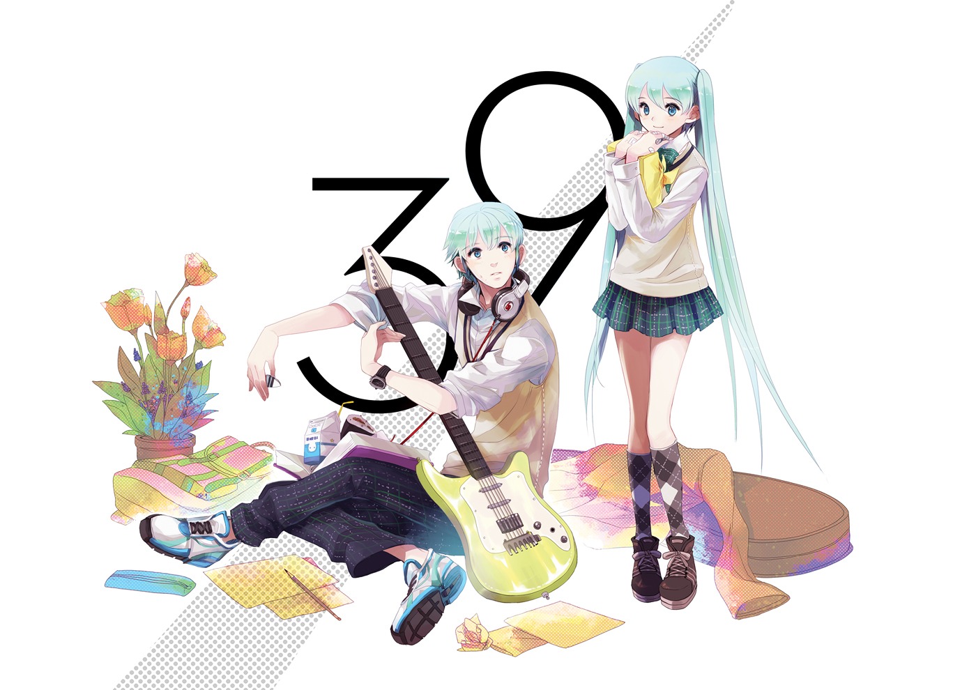 chris, genderswap, guitar, hatsune_miku, hatsune_mikuo, seifuku, vocaloid