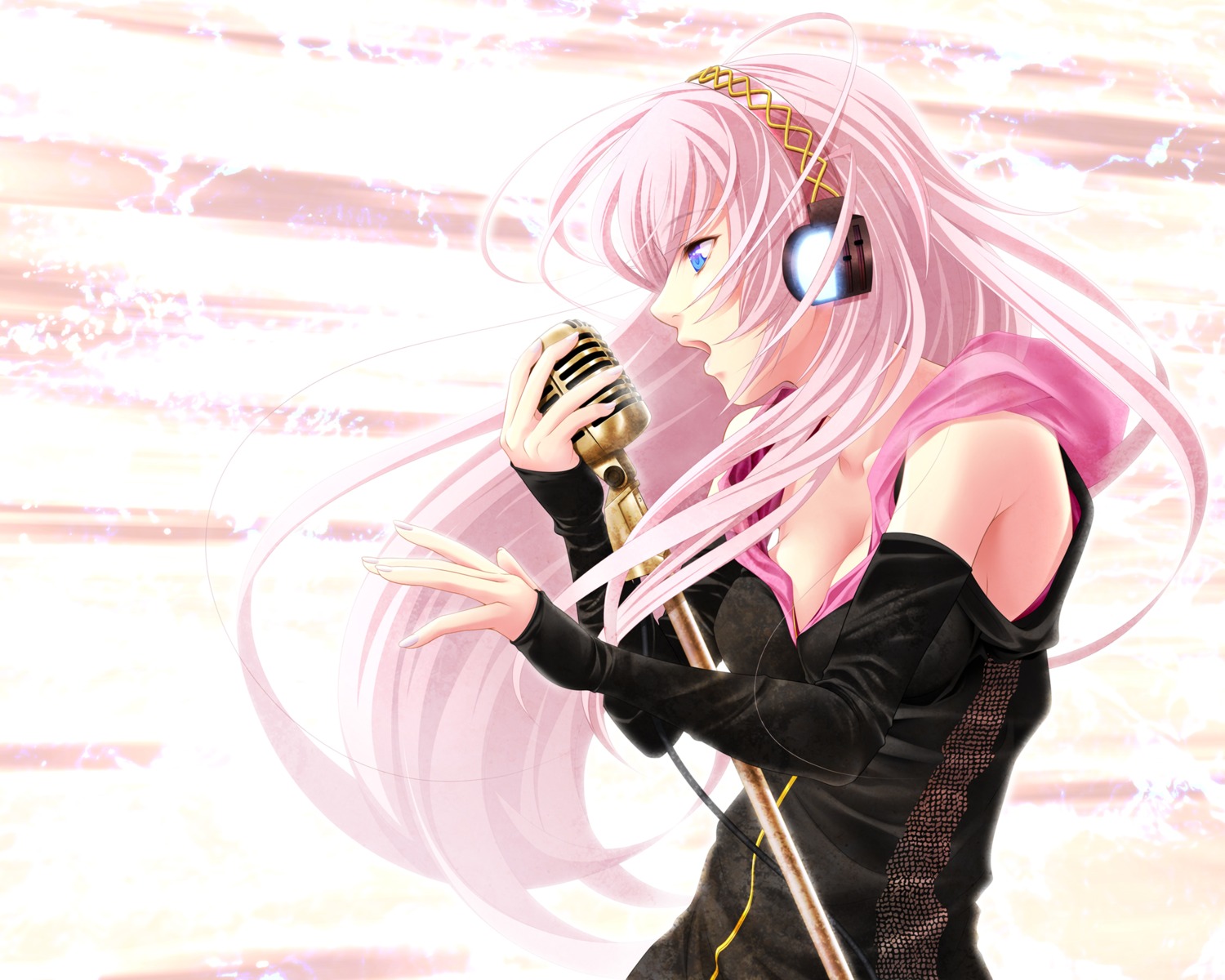 aizawa_kotarou, cleavage, headphones, megurine_luka, vocaloid