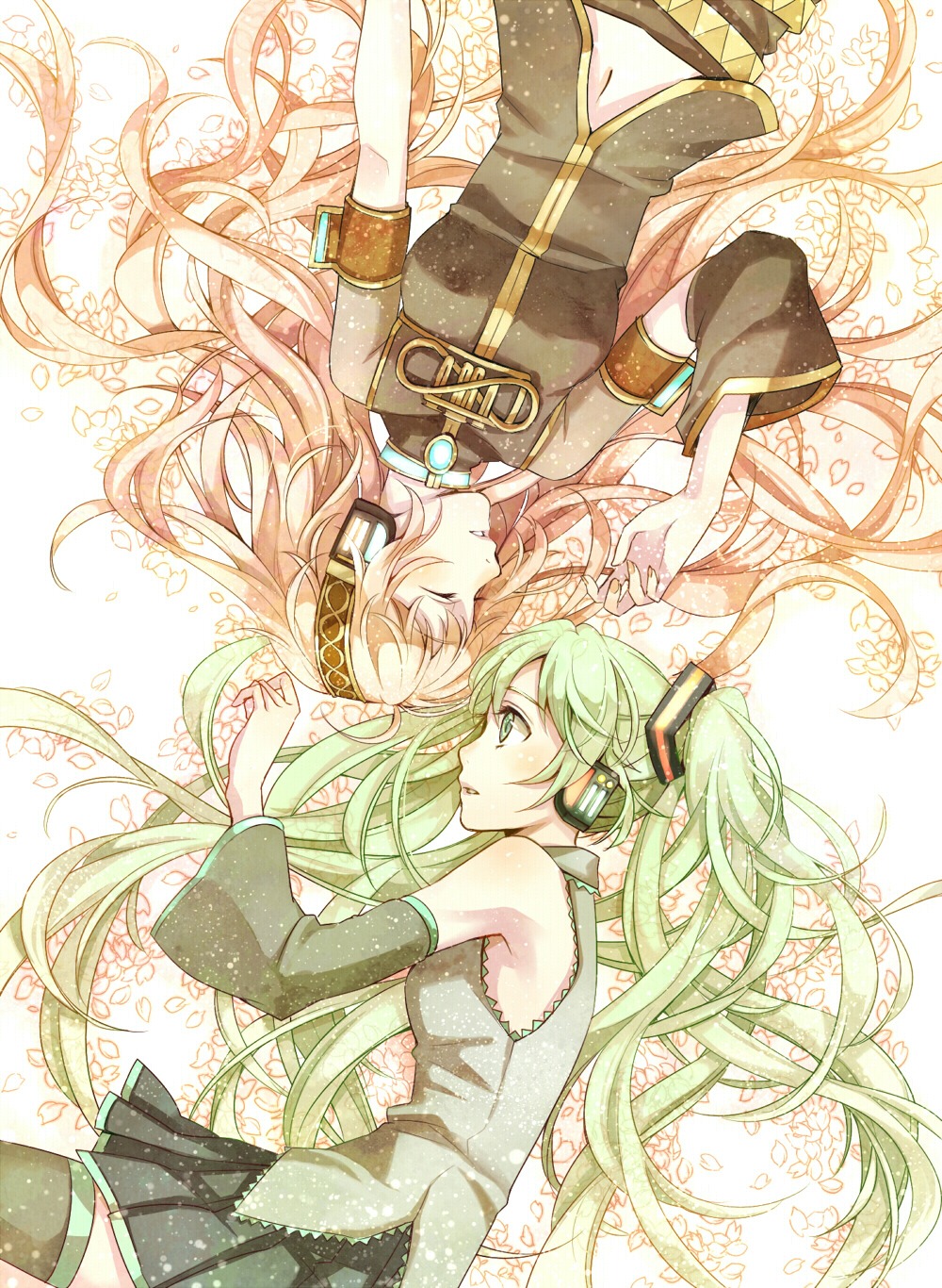 hatsune_miku, megurine_luka, thighhighs, vocaloid, yunco
