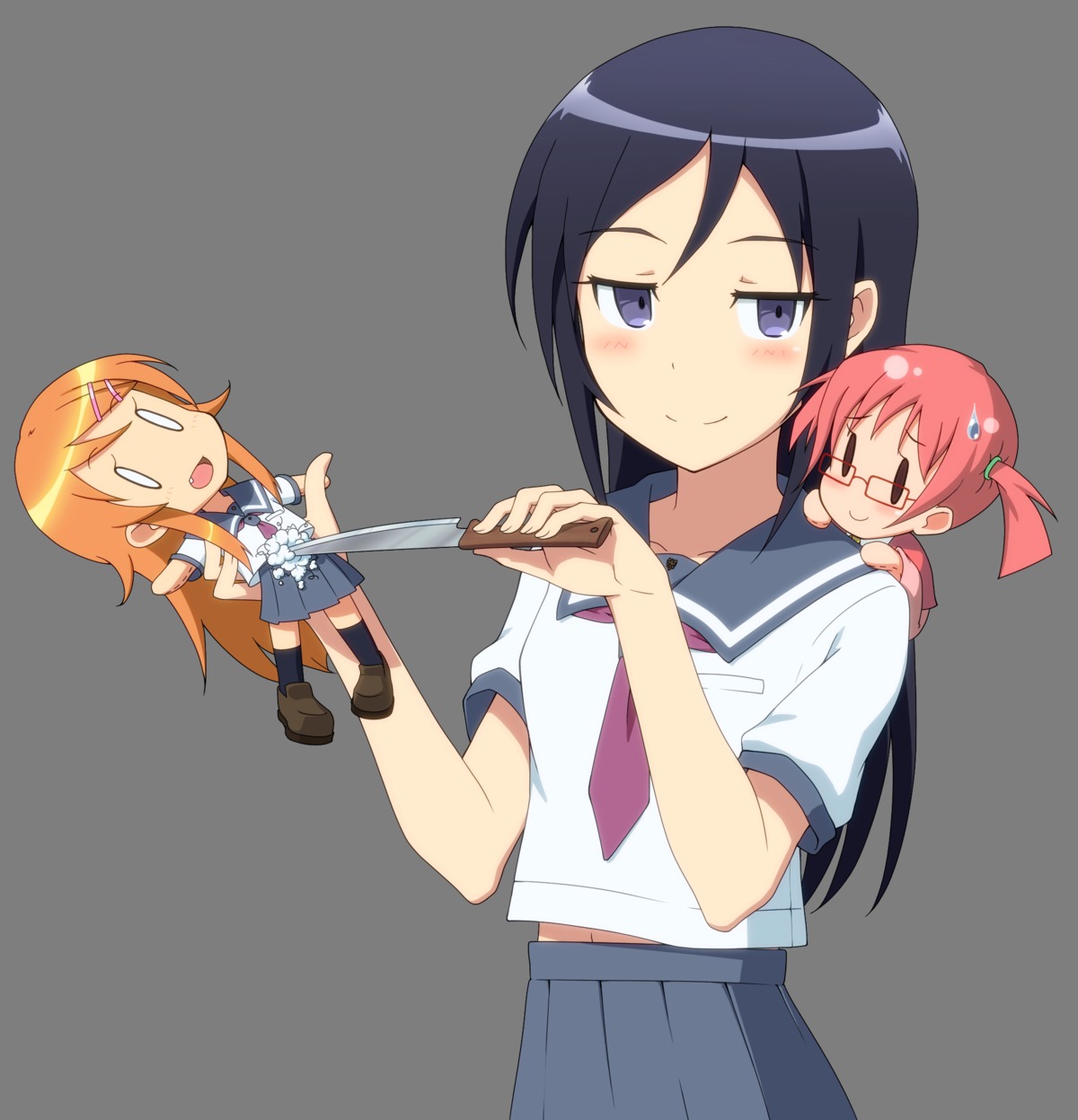 aragaki_ayase, chibi, kousaka_kirino, mascot-chan, megane, ore_no_imouto_ga_konnani_kawaii_wake_ga_nai, seifuku, toni