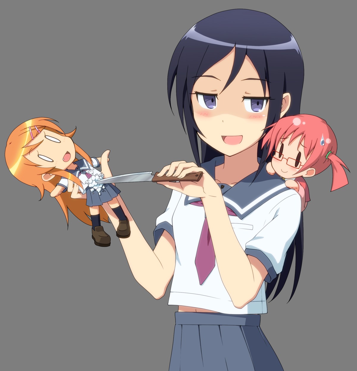 aragaki_ayase, chibi, kousaka_kirino, mascot-chan, megane, ore_no_imouto_ga_konnani_kawaii_wake_ga_nai, seifuku, toni, transparent_png, yandere