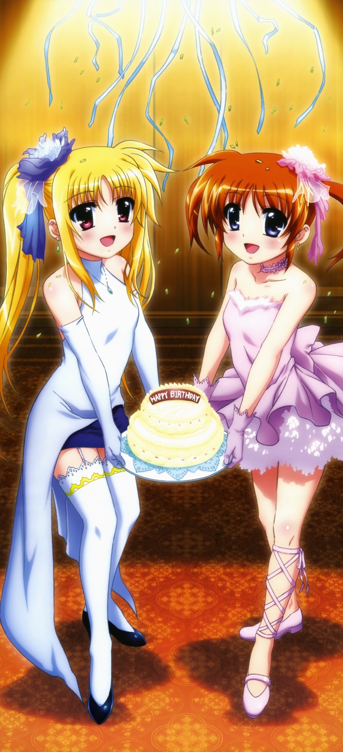 dress, fate_testarossa, heels, katou_tsurugi, mahou_shoujo_lyrical_nanoha, mahou_shoujo_lyrical_nanoha_a's, stockings, takamachi_nanoha