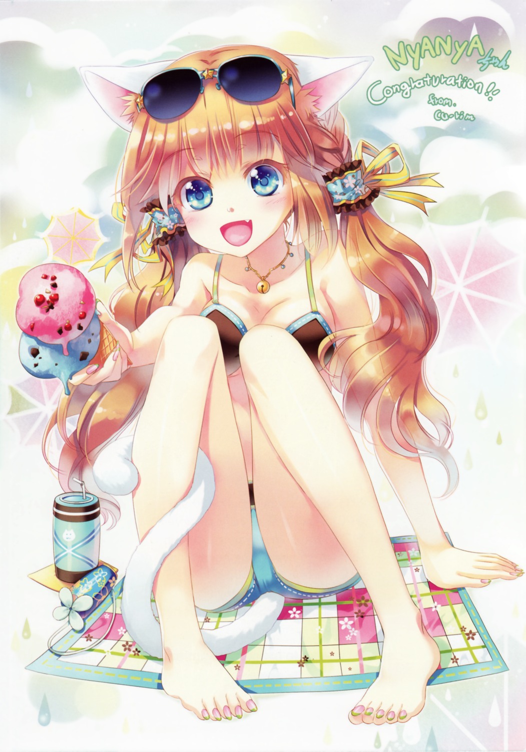 animal_ears, bikini_top, cleavage, cu-rim, nekomimi, swimsuits, tail