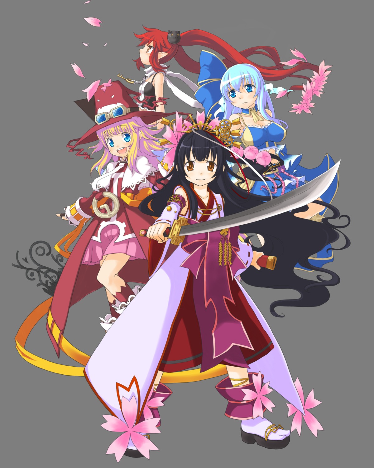 aqua_seep_seal, cleavage, elf, kanatarou., miko, pointy_ears, pril_patowle, sakurako_kujo