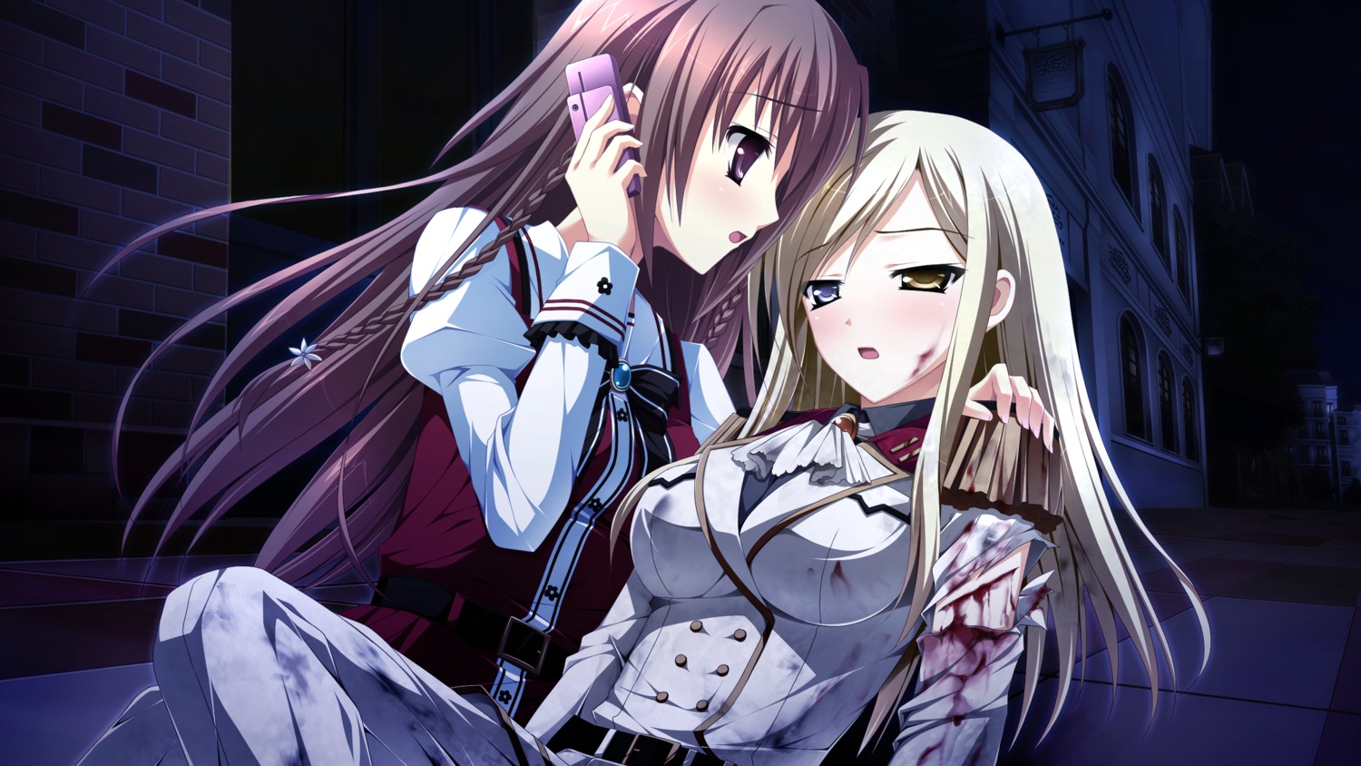 blood, ensemble_(company), game_cg, heterochromia, kimishima_ao, miyama_mizuki, otome_ga_tsumugu_koi_no_canvas, seifuku