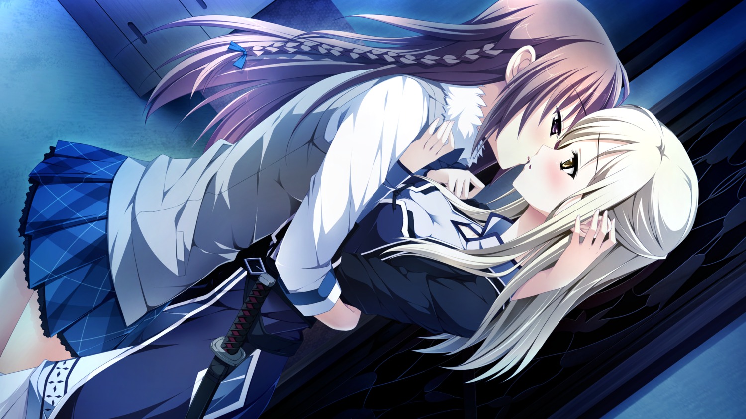 ensemble_(company), game_cg, kimishima_ao, miyama_mizuki, otome_ga_tsumugu_koi_no_canvas, shishidou_chiharu_flamsteed, sword, trap