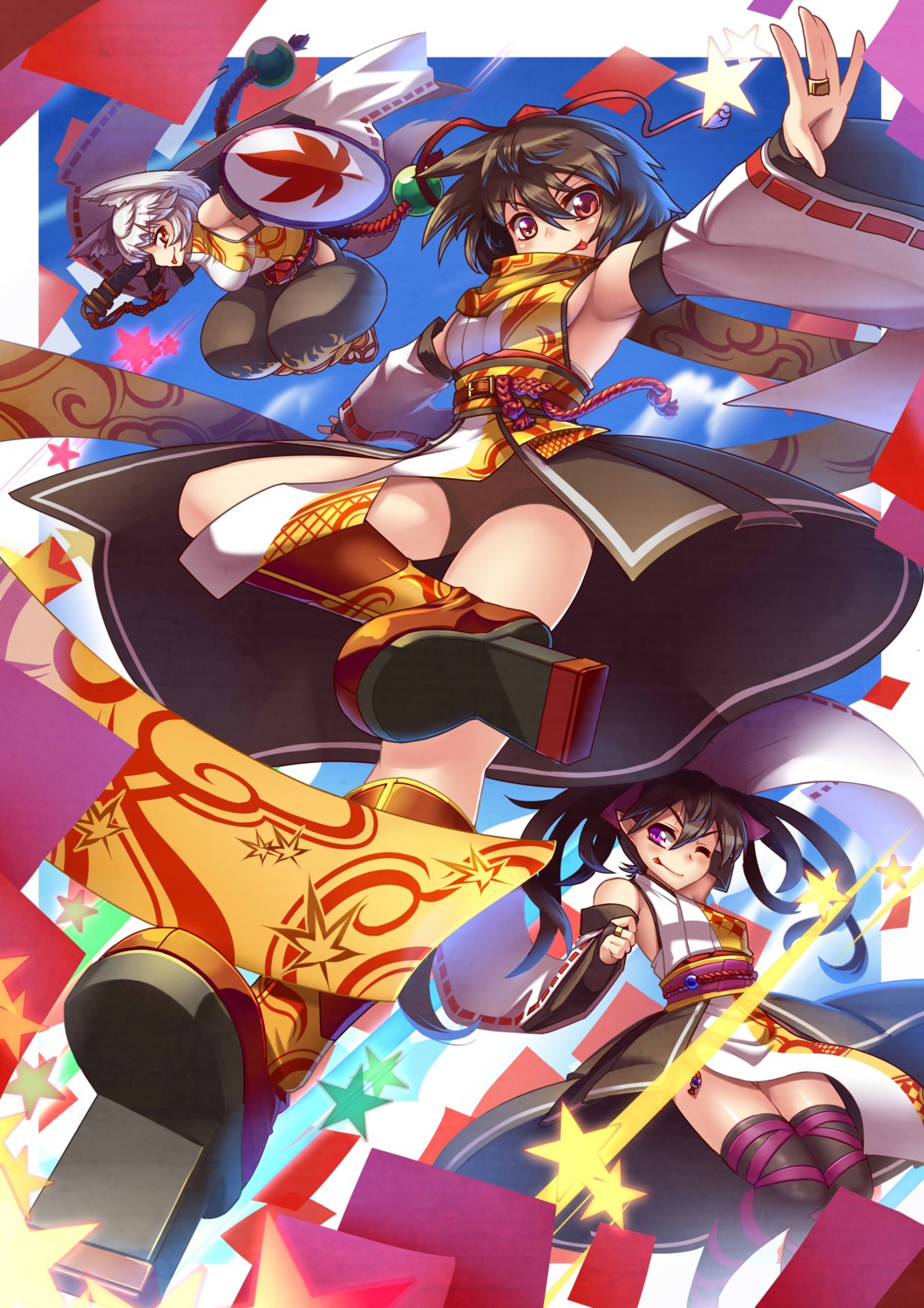 himekaidou_hatate, inubashiri_momiji, shameimaru_aya, taketora_suzume, touhou
