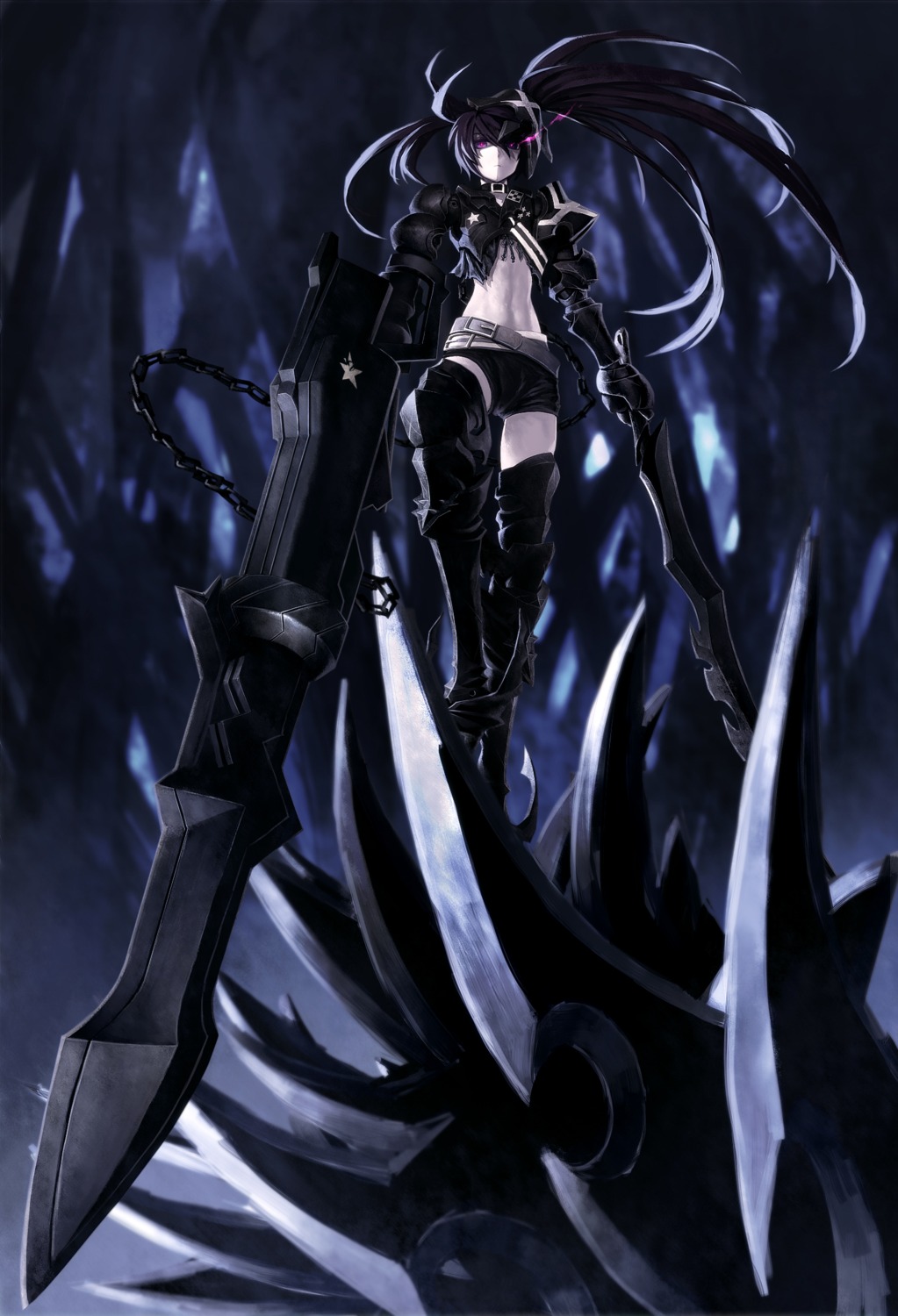 black_rock_shooter, black_rock_shooter_(character), insane_black_rock_shooter, lain, thighhighs, vocaloid