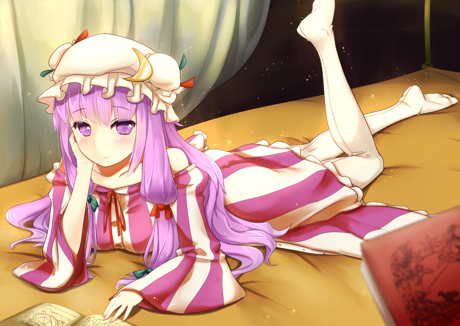 patchouli_knowledge, sumtj, thighhighs, touhou